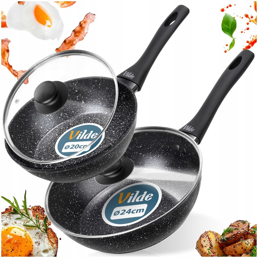 2x GRANITe frying pan with lid VILDE 20 24 cm