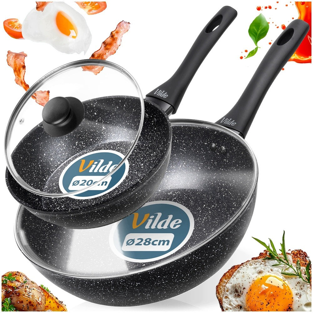 2x GRANITe frying pan with lid VILDE 20 28 cm