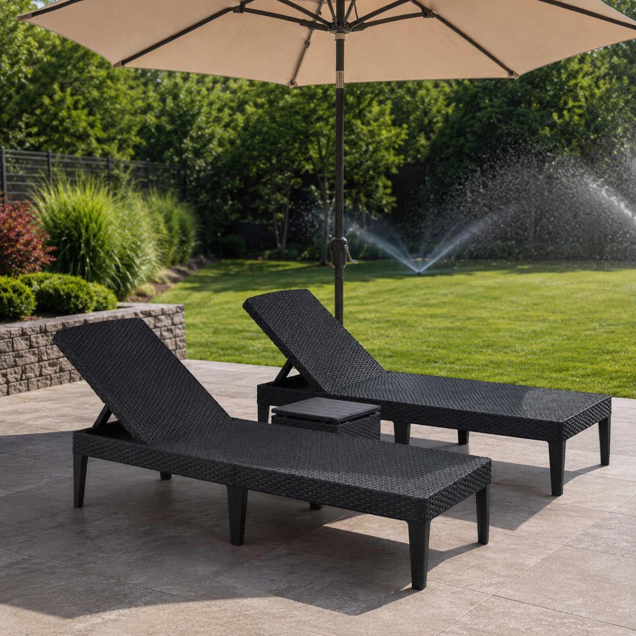 2x Garden Sun Lounger Beach Pool Adjustable Folding JAIPUR Table KETER Packaging status original