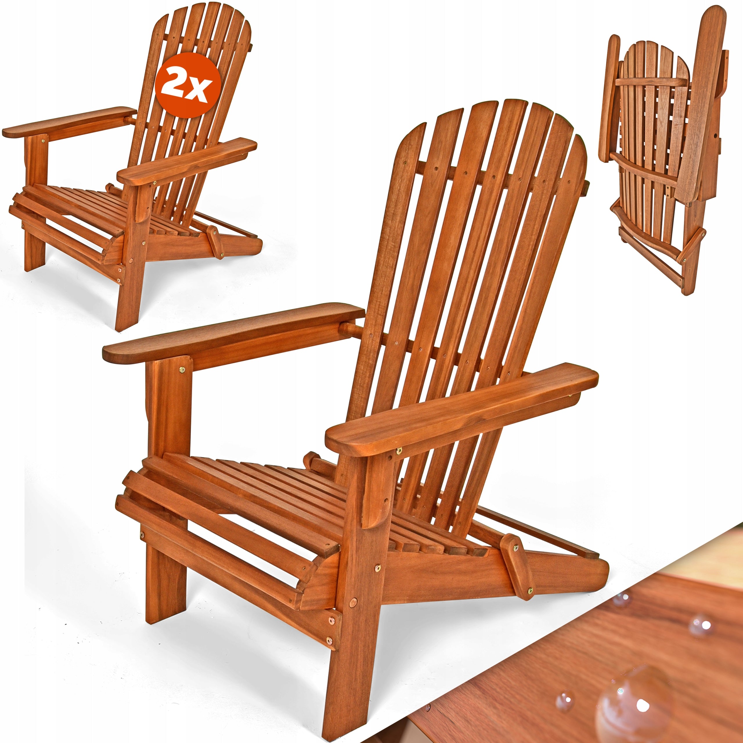 2x Garden chair wooden armchair deckchair wood acacia set garden terrace