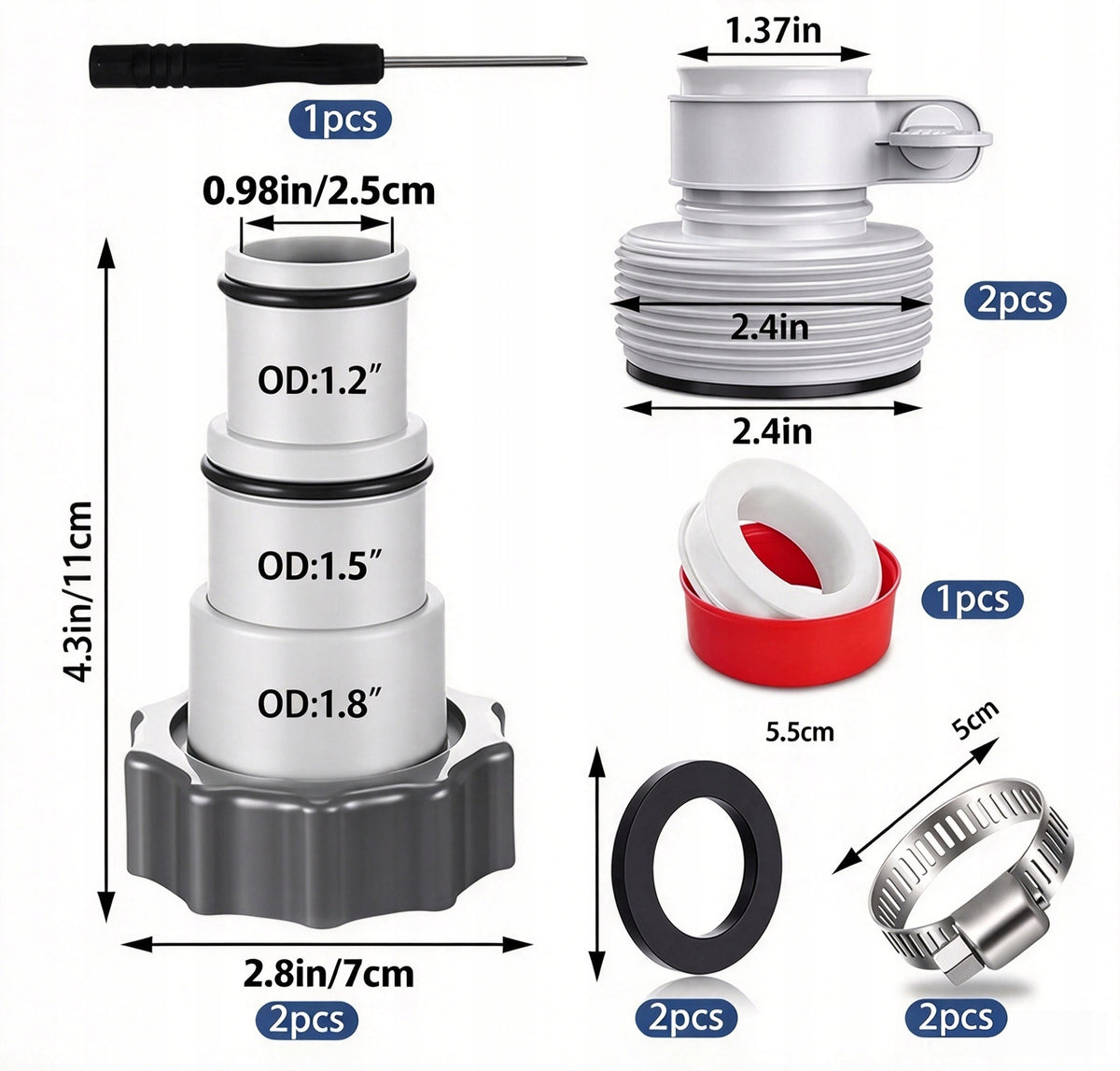 2x HOSE REDUCTION FITTING FOR PUMPS POOL HOSES ADAPTER FOR INTEX 32-38MM Manufacturer code złączka redukcja do węży
