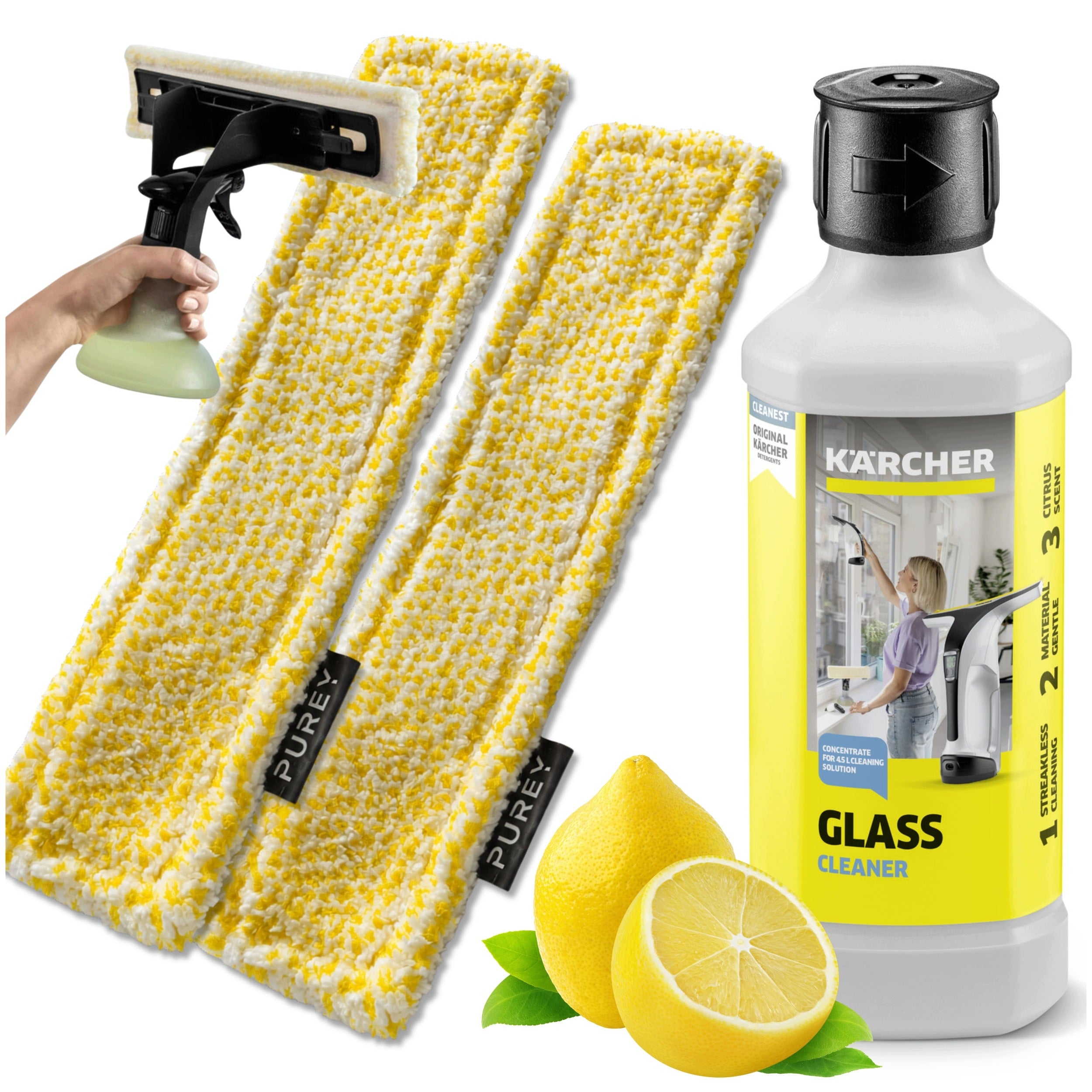 2x KARCHER WV PADS FOR VELCRO WINDOW WASHER + LIQUID CONCENTRATE FOR WINDOWS RM500