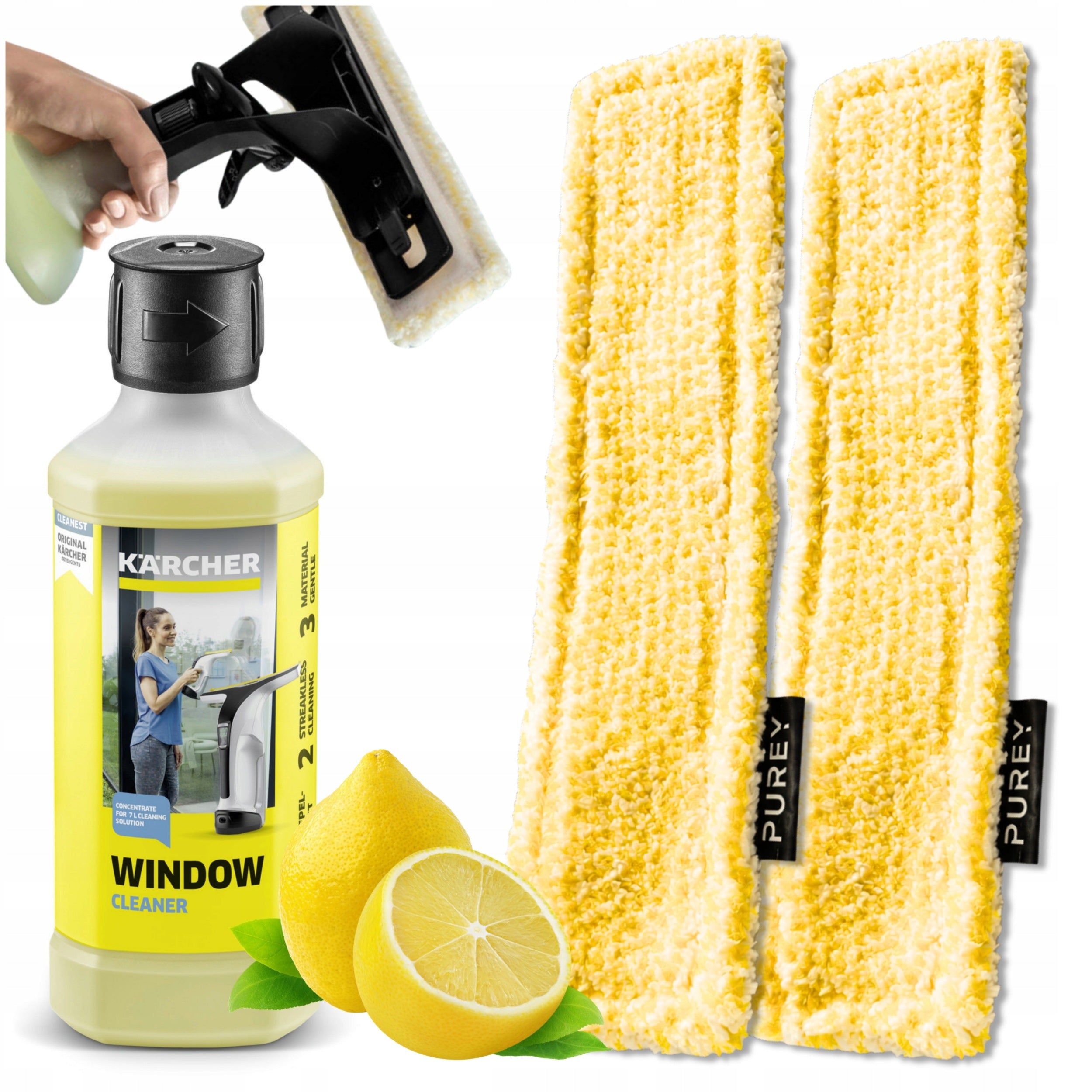 2x KARCHER WV PADS FOR VELCRO WINDOW WASHER + LIQUID CONCENTRATE FOR WINDOWS RM503