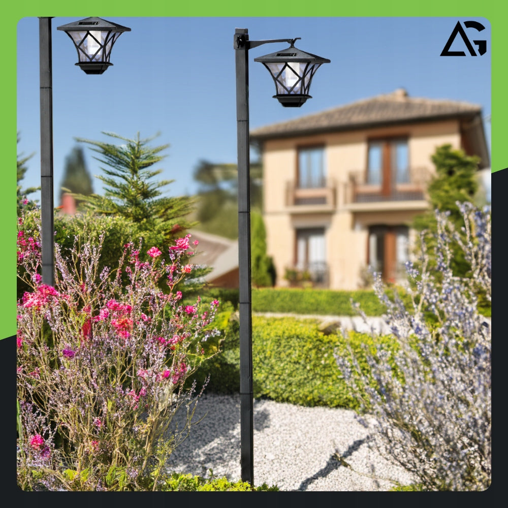 2x LANTERN SOLAR GARDEN LAMP LED LANTERN DUSK SENSOR 150CM Total height 150 cm
