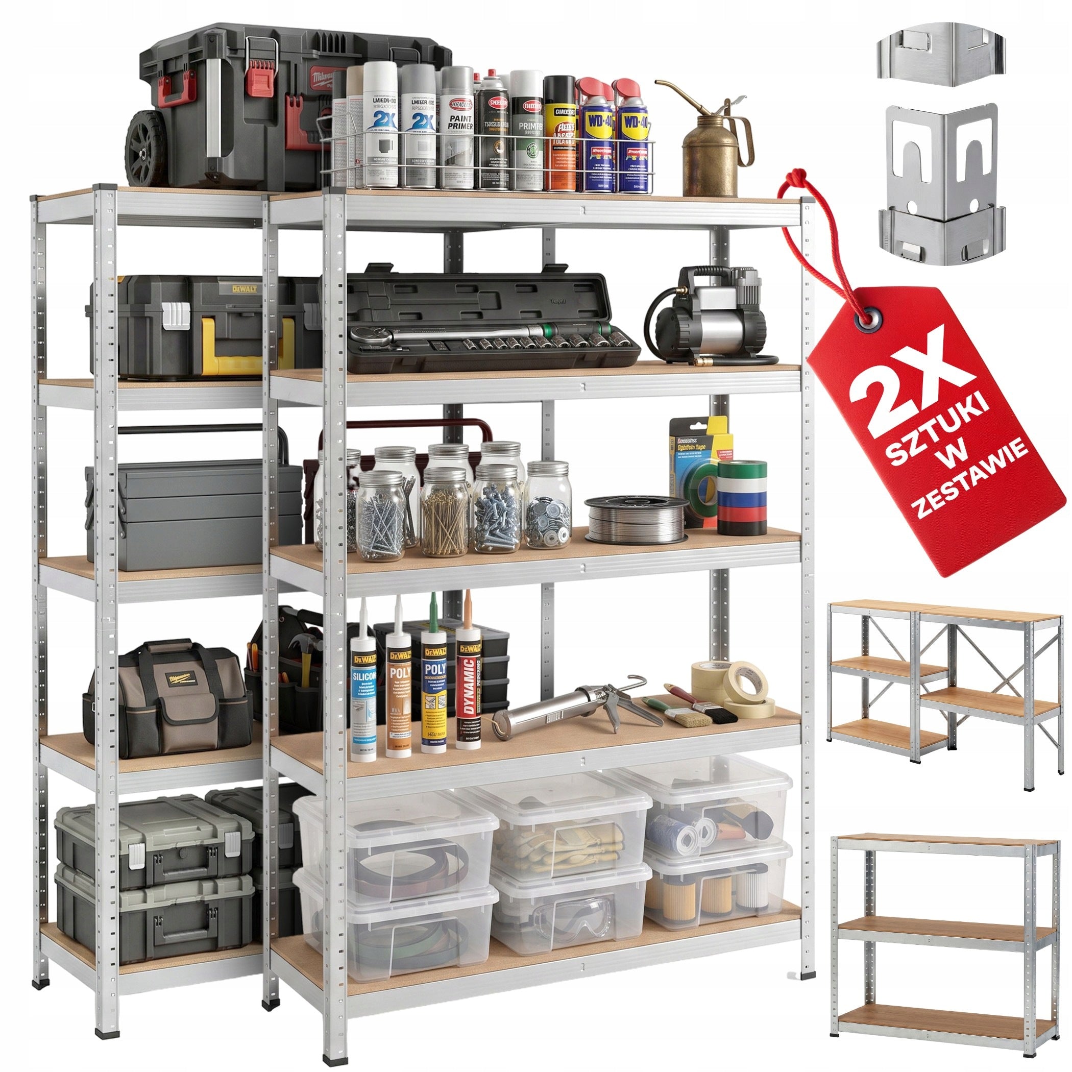 2x METAL STORAGE RACK 10 SHELVES 180X90X40CM 1750 KG GARAGE PRESSED