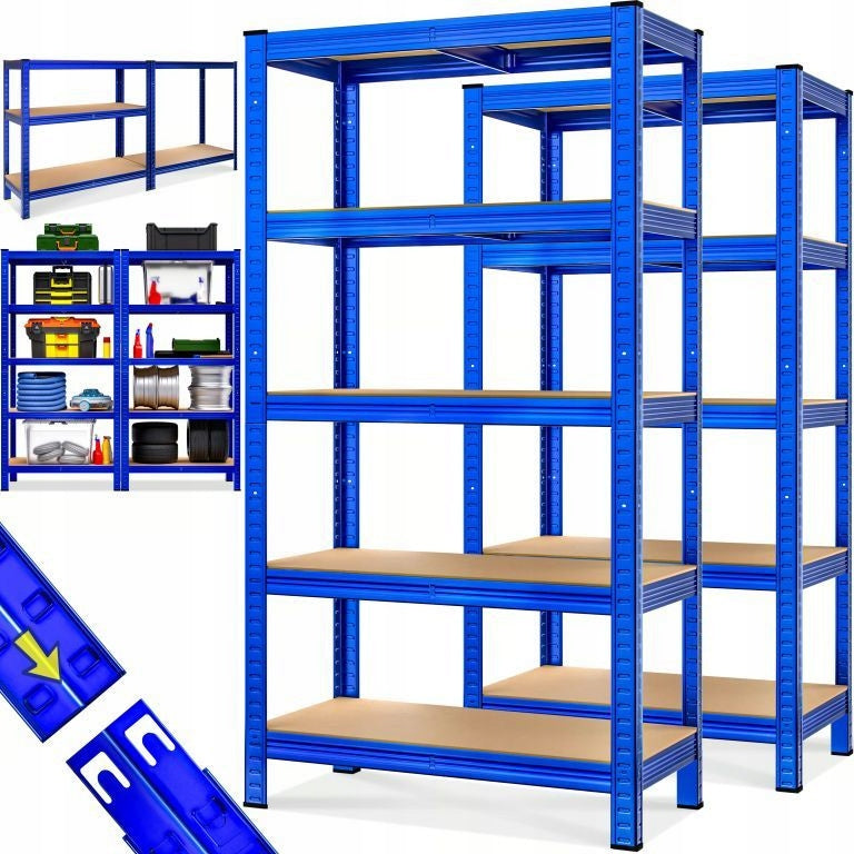 2x METAL STORAGE RACK FOR GARAGE BLUE 875kg 180x90x40cm Packaging status original