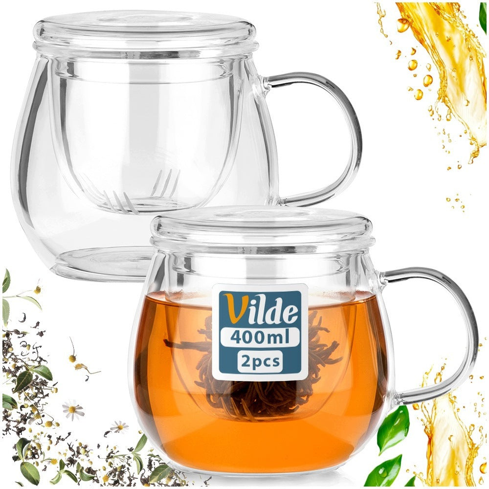 2x Mug WITH INFUSER lid glass infuser for tea herbs 400 ml