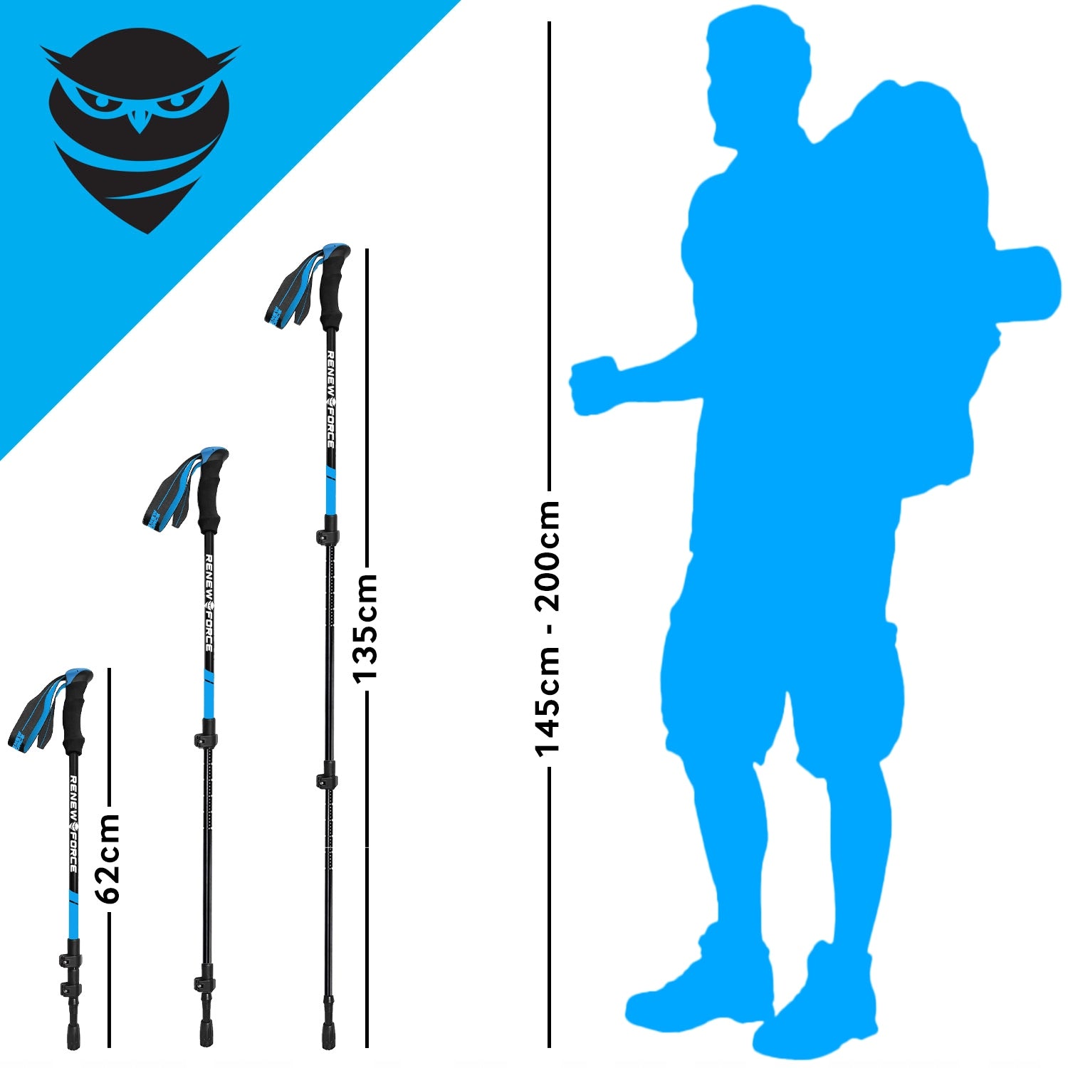 2x NORDIC TREKKING POLES FOR WALKING ADJUSTABLE IN CORK MOUNTAINS Brand Renew Force