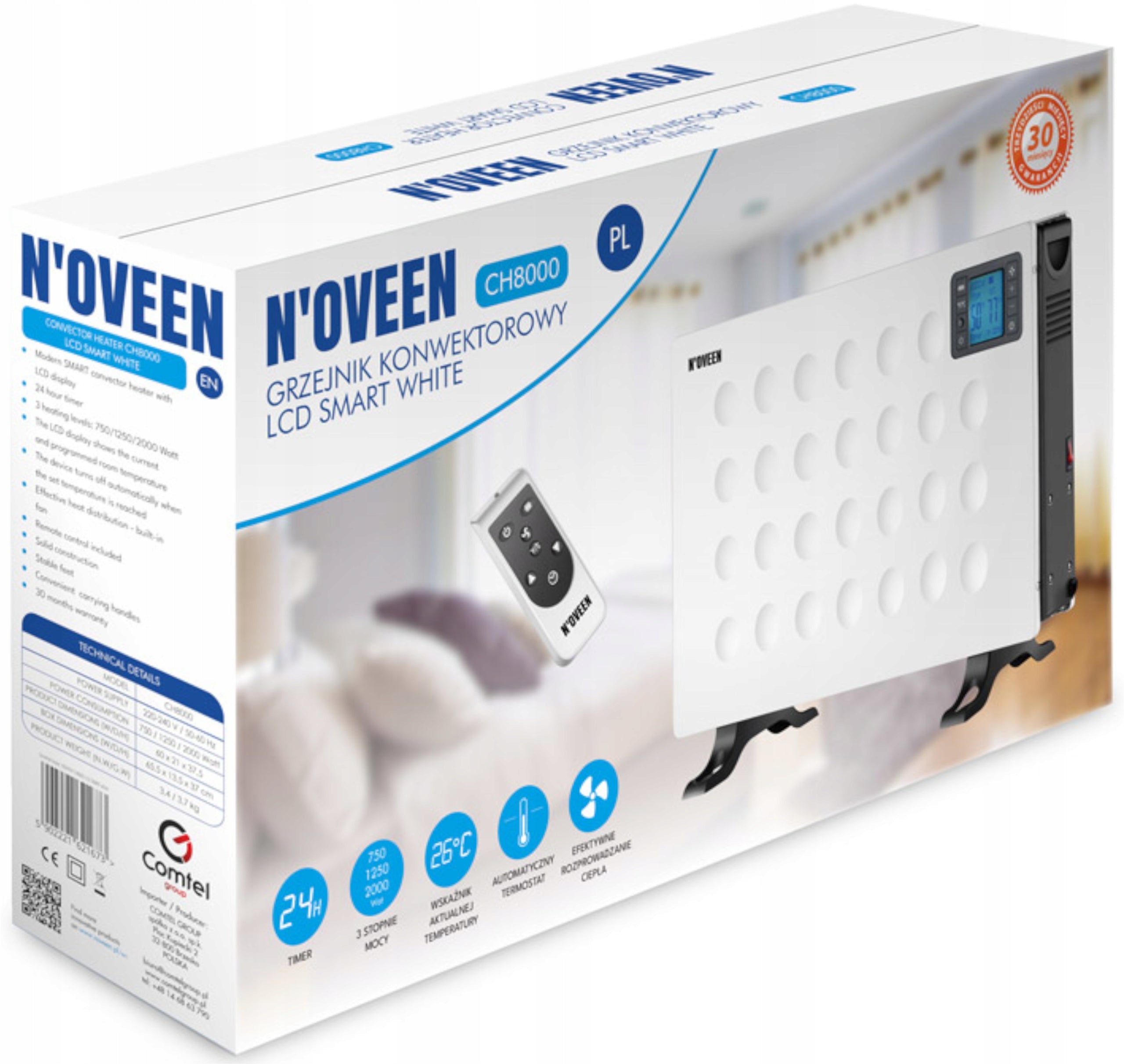 2x NOVEEN CH8000 LCD Smart Convector Heater, White Dominant color white