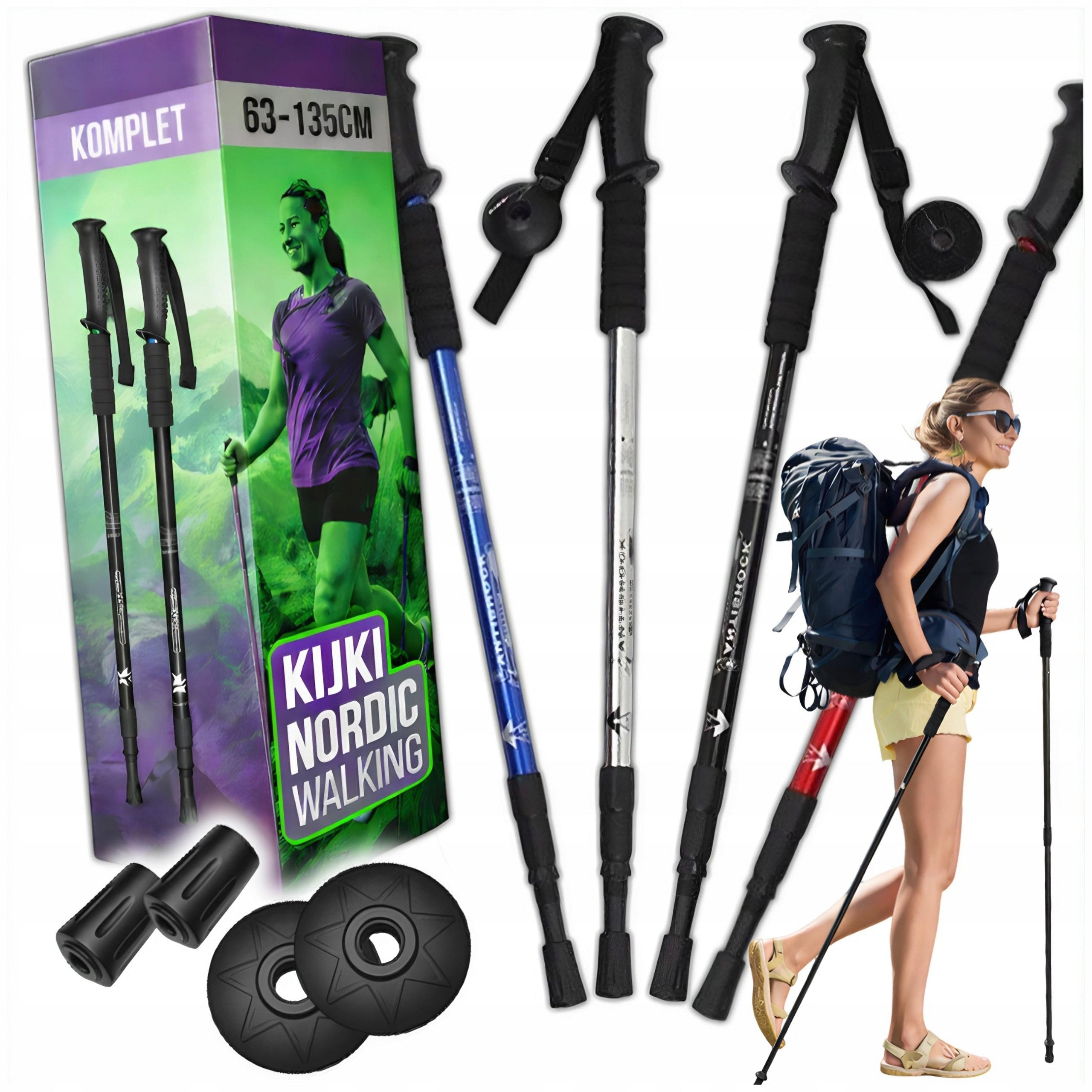 2x Nordic Walking Poles Walking Sticks Folding Anti-Shock ALUMINUM