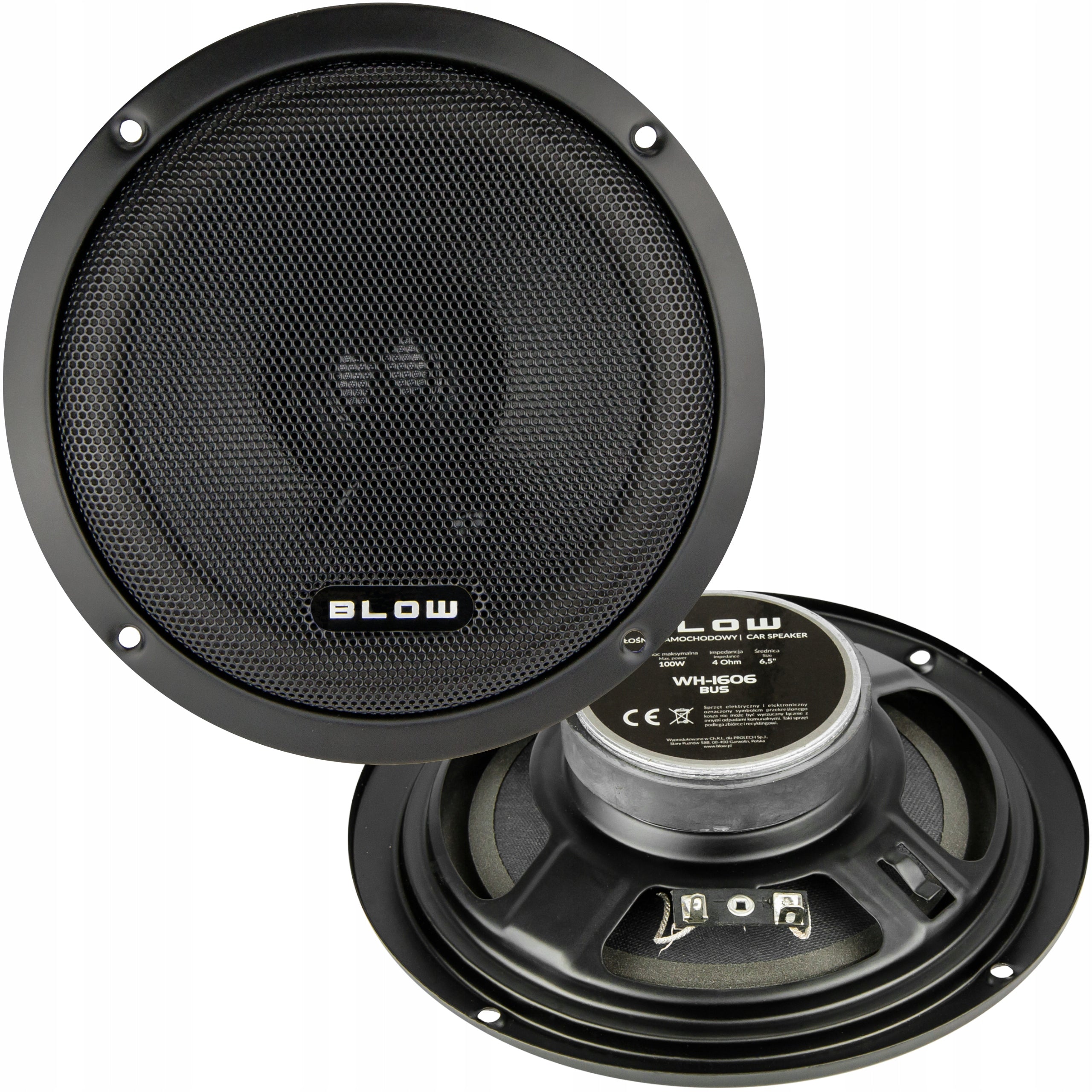 2x POWERFUL CAR SPEAKERS 100W 6,5" 4Ohm 165mm 2 WAY GRILLES BUS Manufacturer code WH-1606