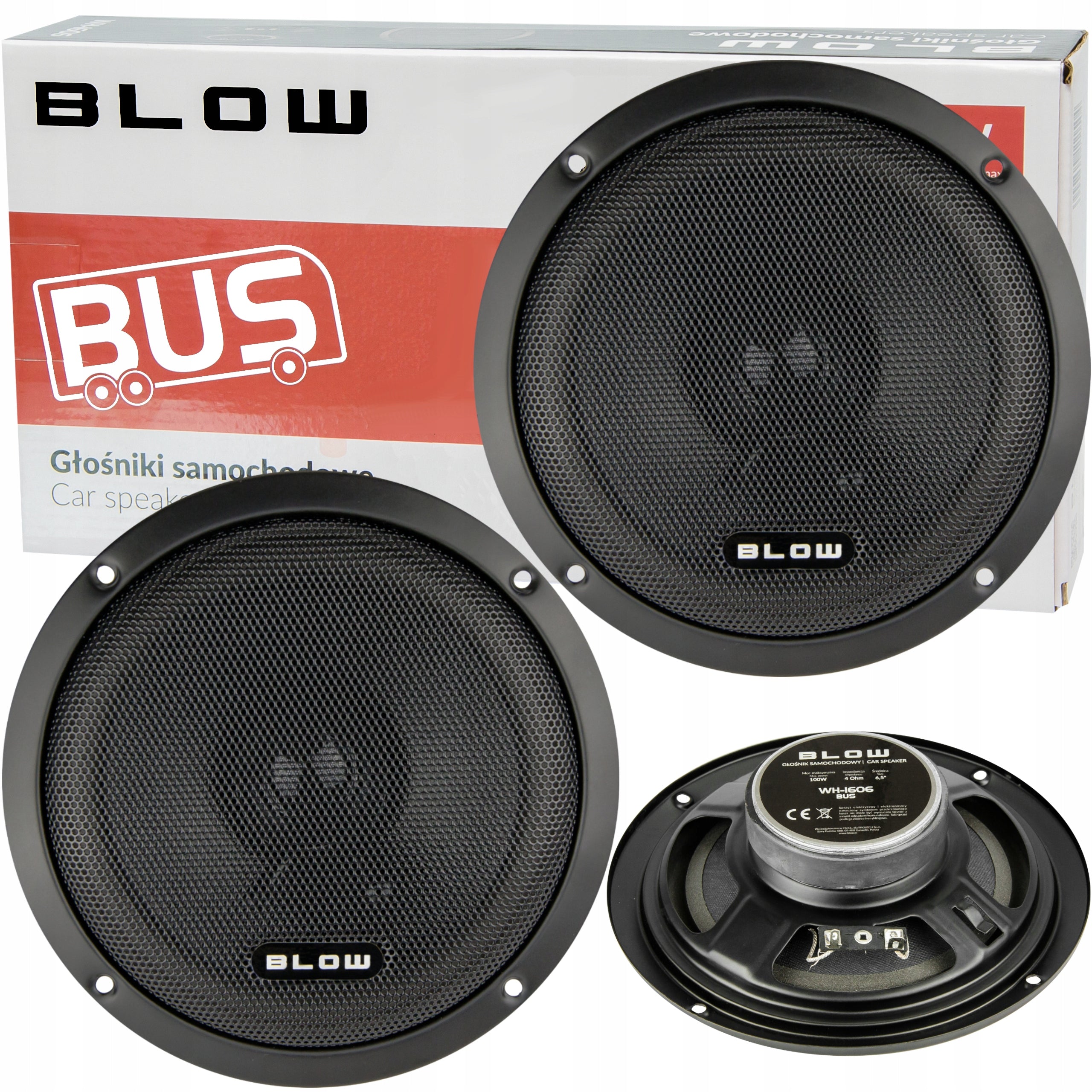 2x POWERFUL CAR SPEAKERS 100W 6,5" 4Ohm 165mm 2 WAY GRILLES BUS