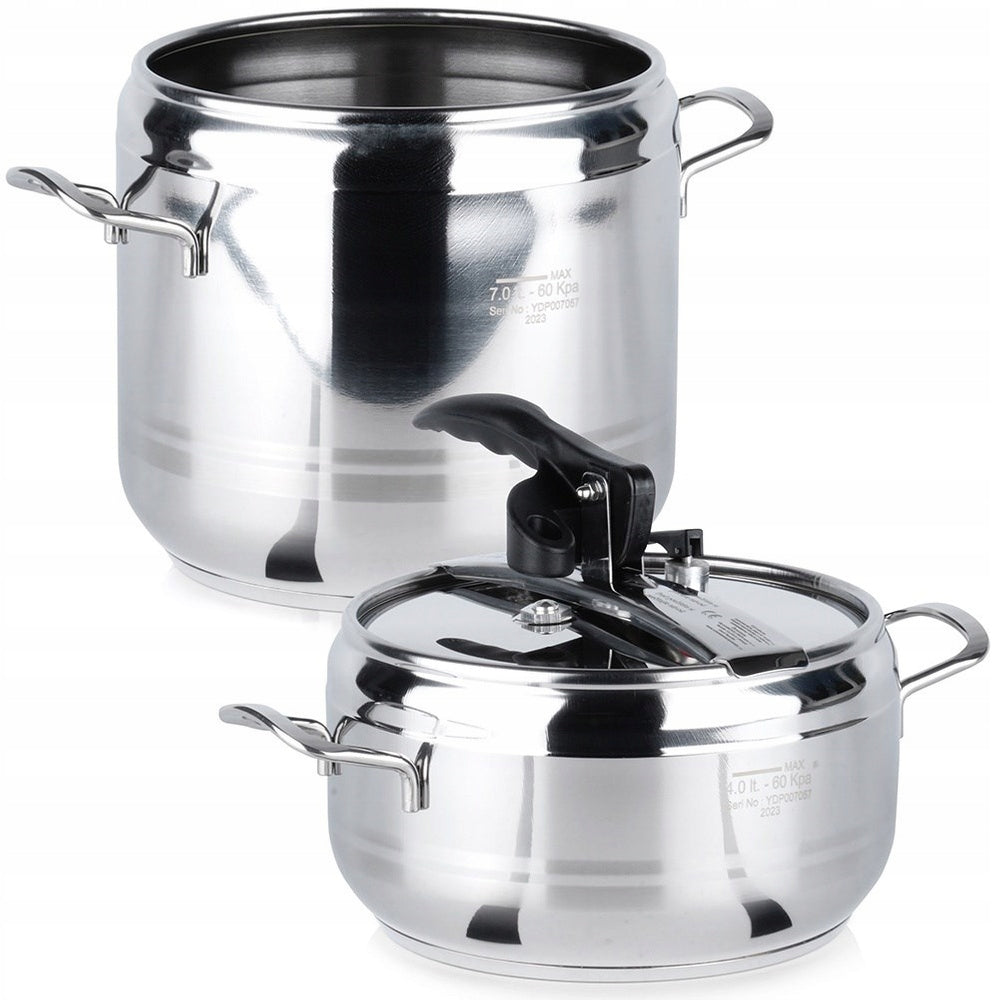 2x Pressure cooker ORION PROFI steel pressure pot fast cooking 4+7L