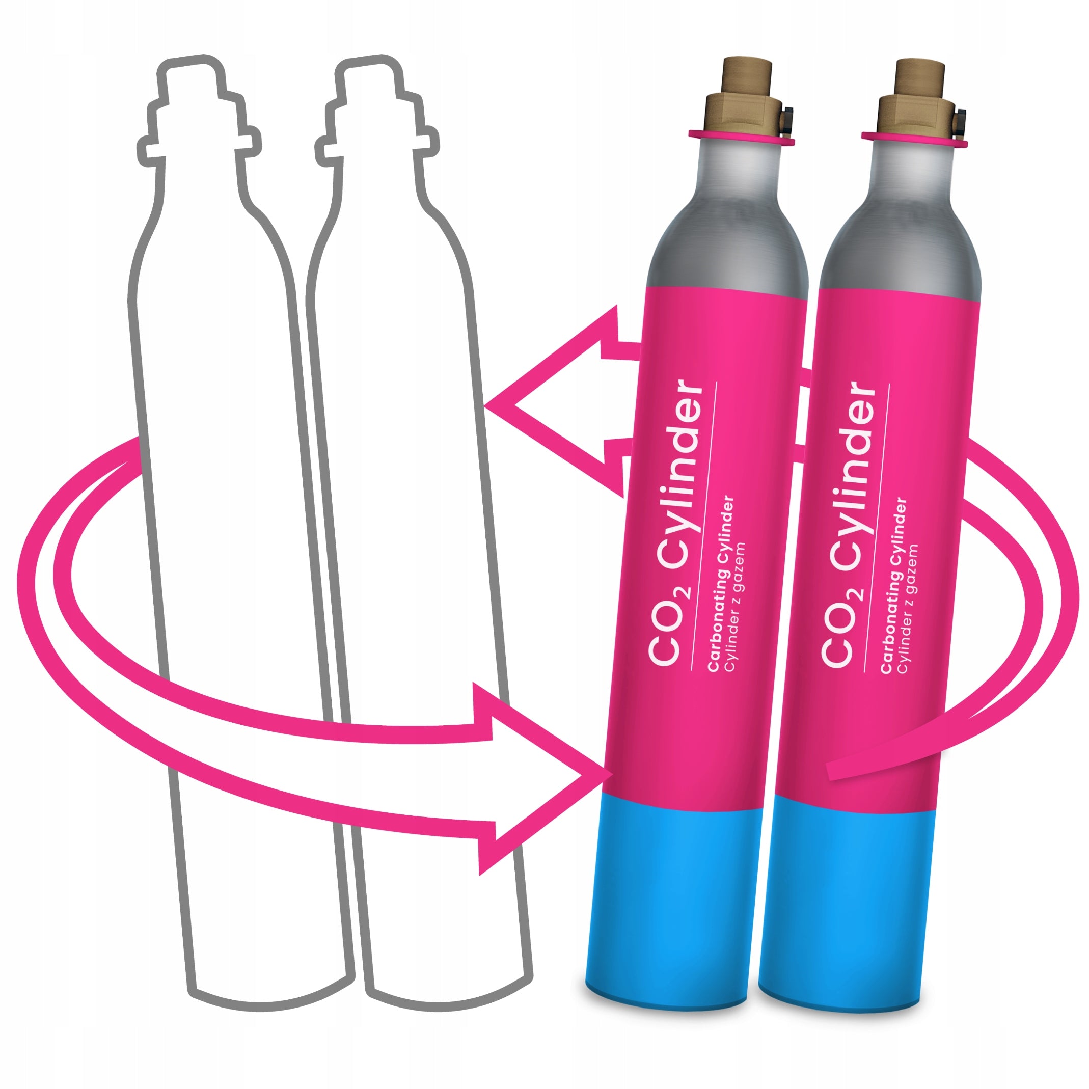 2x REPLACEMENT PINK CYLINDER SODA QC FOR SATURATOR TERRA FILLING