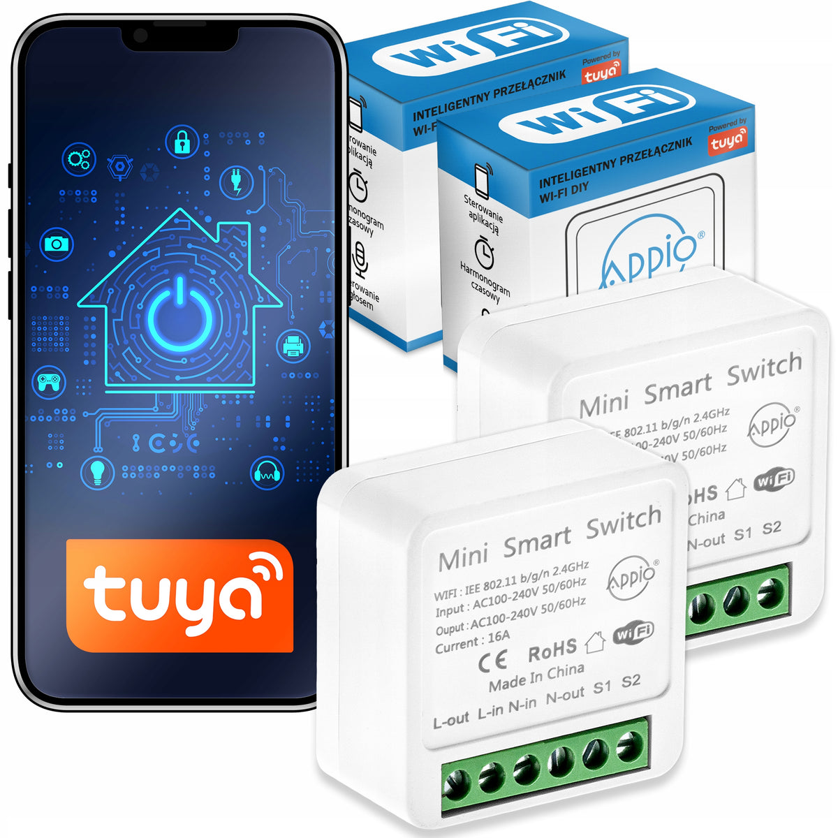 2x Relay Switch Wireless WiFi Module TUYA SMART 16A