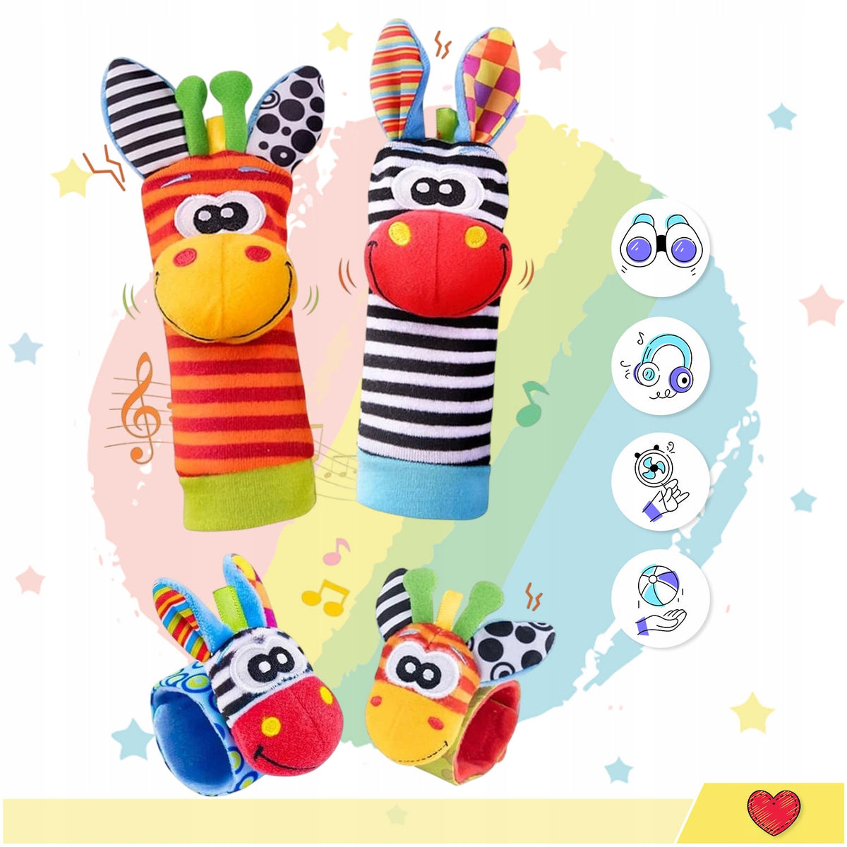 2x SOCKS + 2x 3D RATTLE BANDS SENSORY TOY FOR BABIES Packaging status original