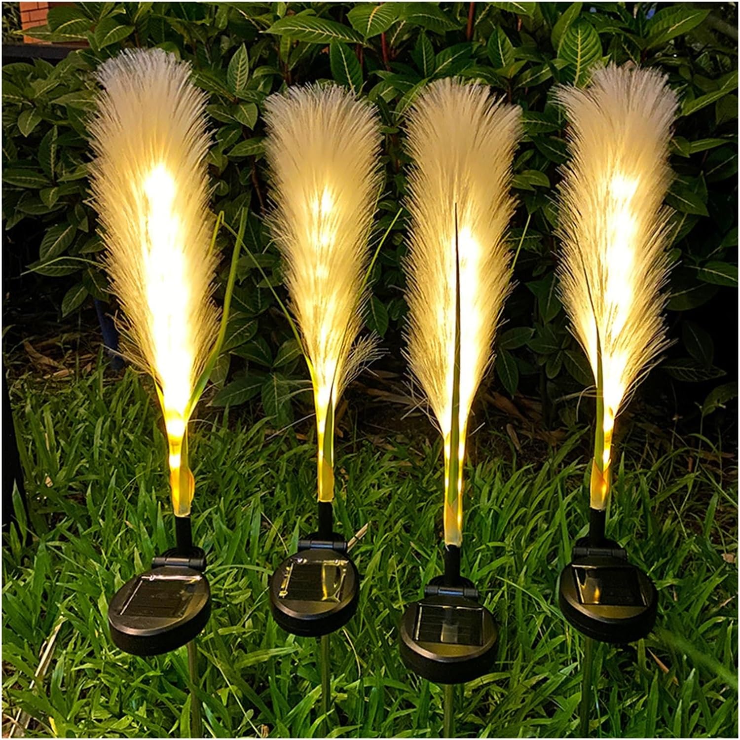 2x SOLAR GARDEN LAMP LED PAMPAS GRASS GLOWING TORCH Total height 70 cm