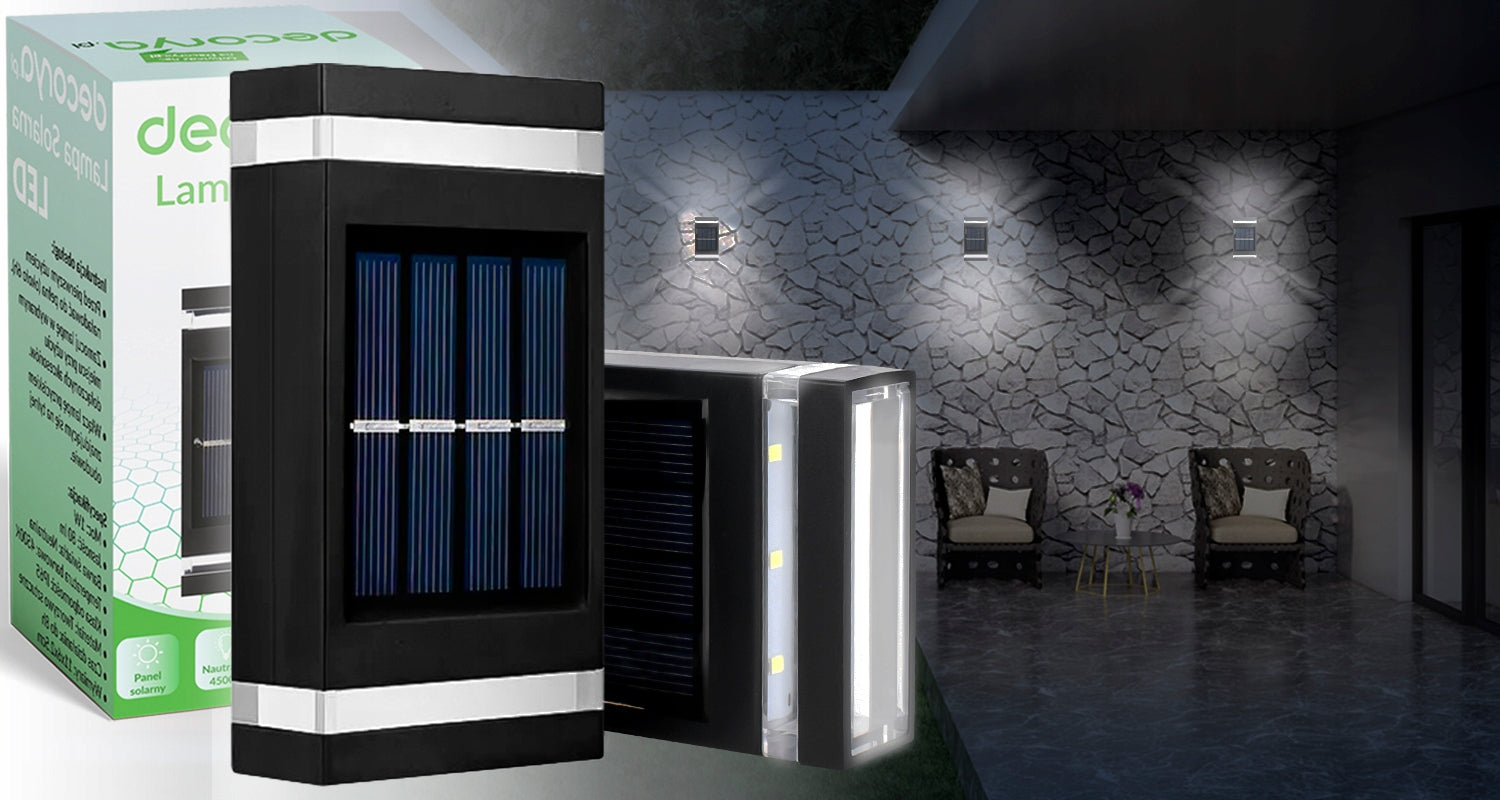 2x SOLAR LED FACADE GARDEN LAMP, DECORATIVE, WITH DUSK SENSOR Packaging status original