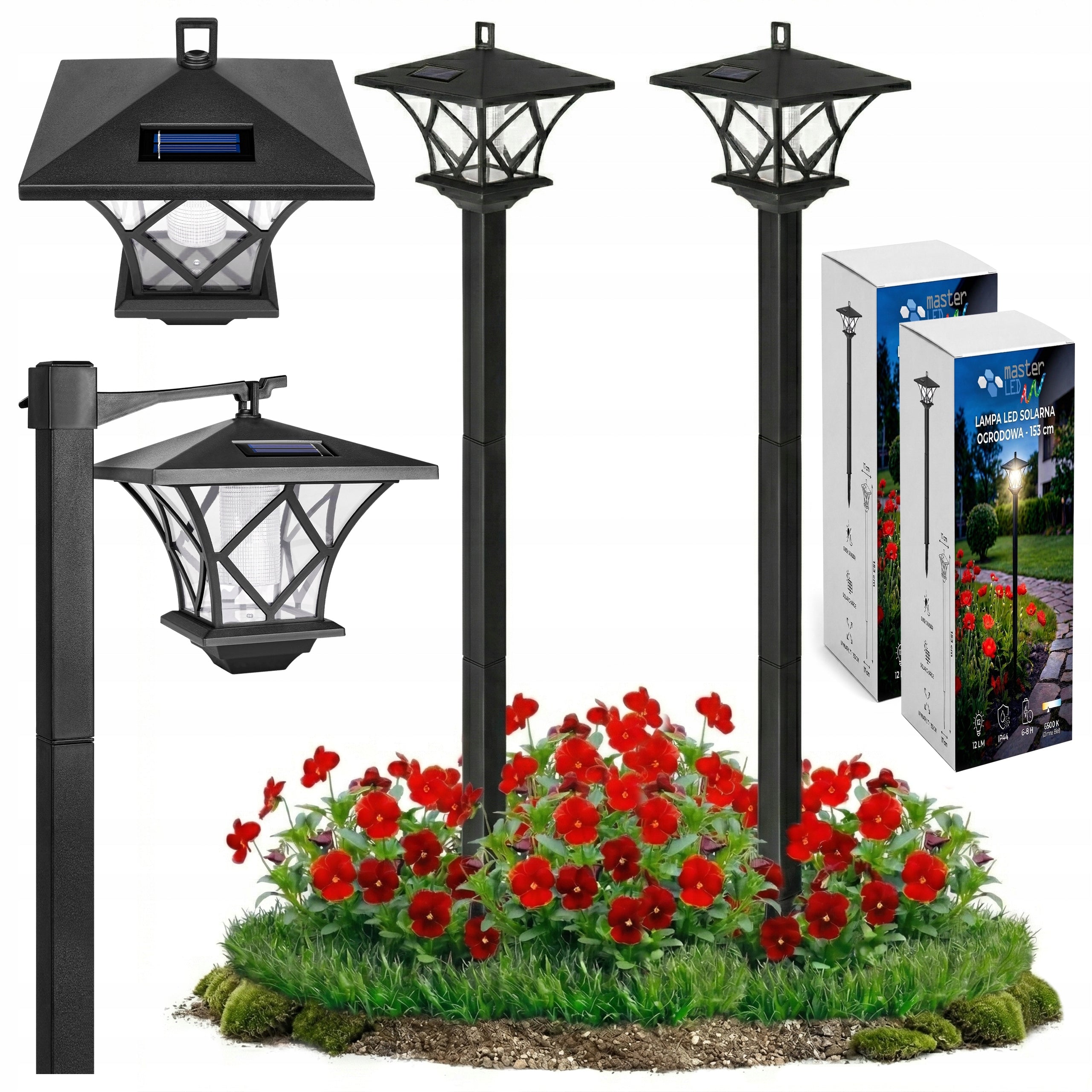 2x SOLAR LED Garden Lamp 1,5m LANTERN Outdoor Standing Post