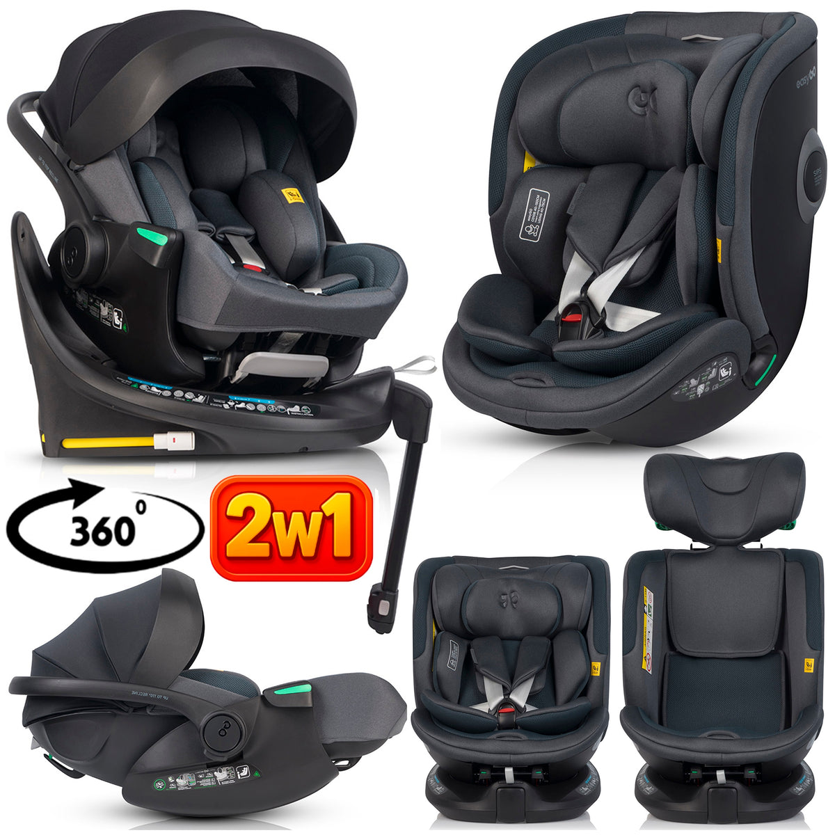 2x SWIVEL CAR SEAT 360° SET + BASE ISOFIX I-SIZE 0-36 KG
