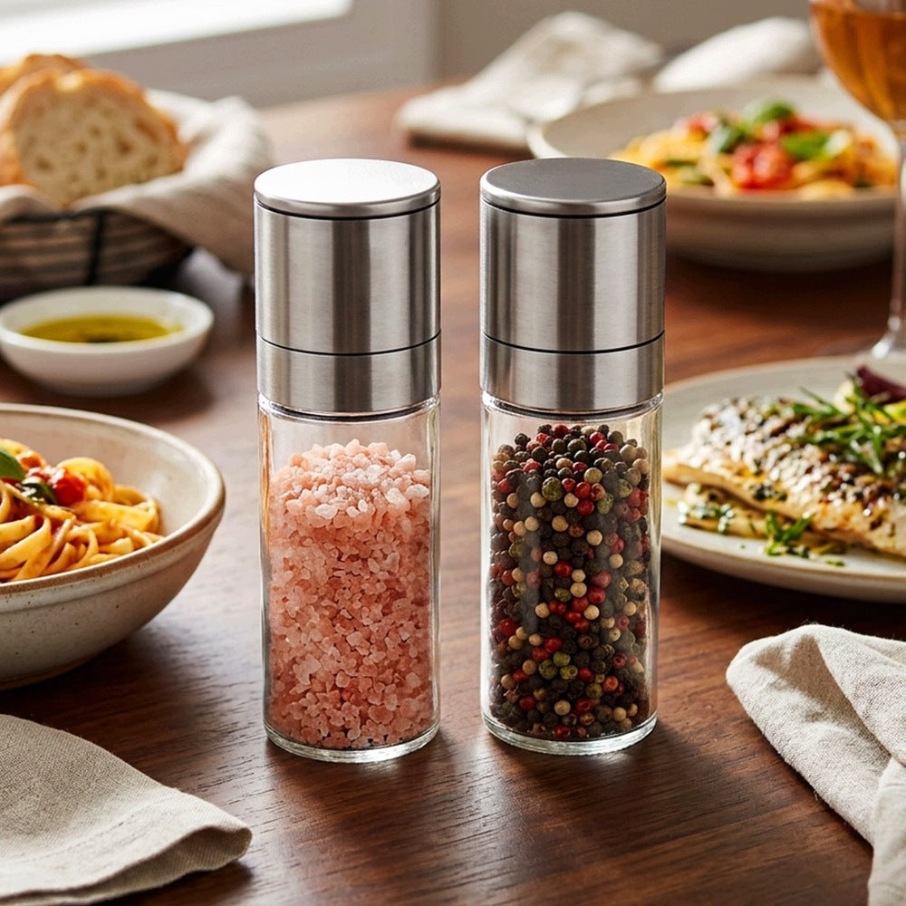 2x Salt PEPPER Grinder Spice Grinder Handheld Table Seasoning Packaging status original