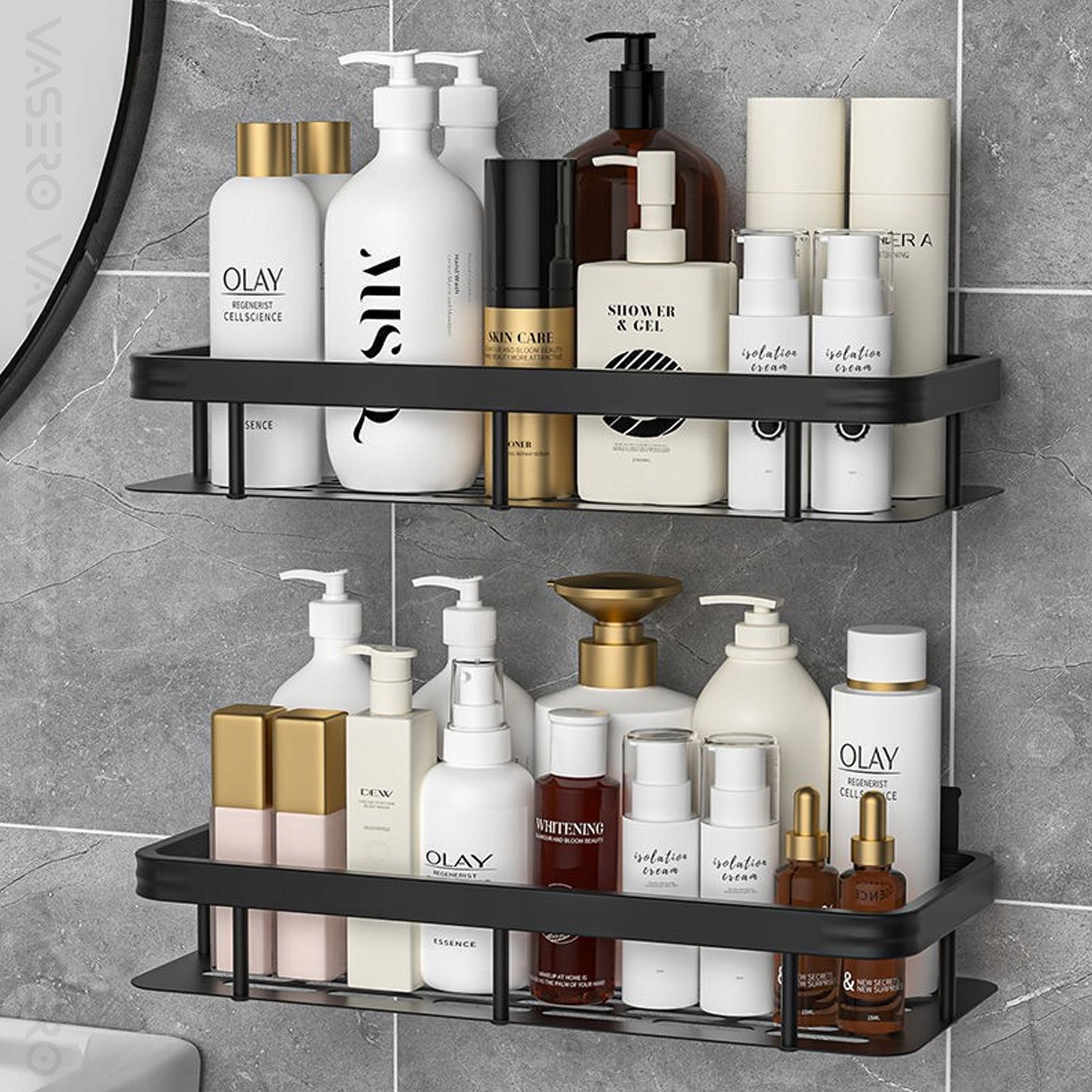 2x Shower Shelf Hanging Self Adhesive Wall Mounted For Bathroom Shower Packaging status original