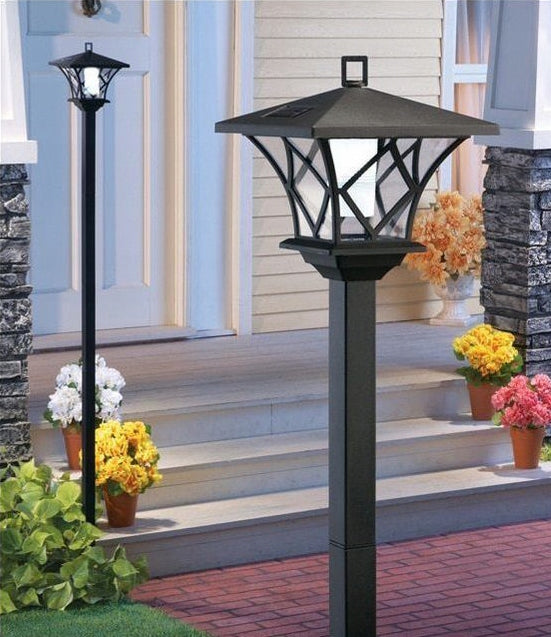 2x Solar Garden Lamp LED Lantern Lamp 150 cm Decorative Punched Post Color black