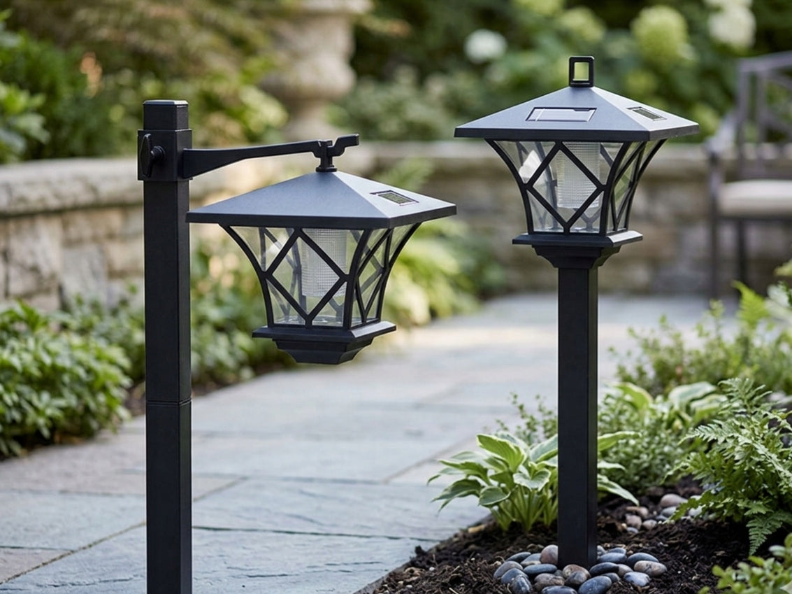 2x Solar Garden Lamp LED Lantern Lamp 150 cm Decorative Punched Post Packaging status original