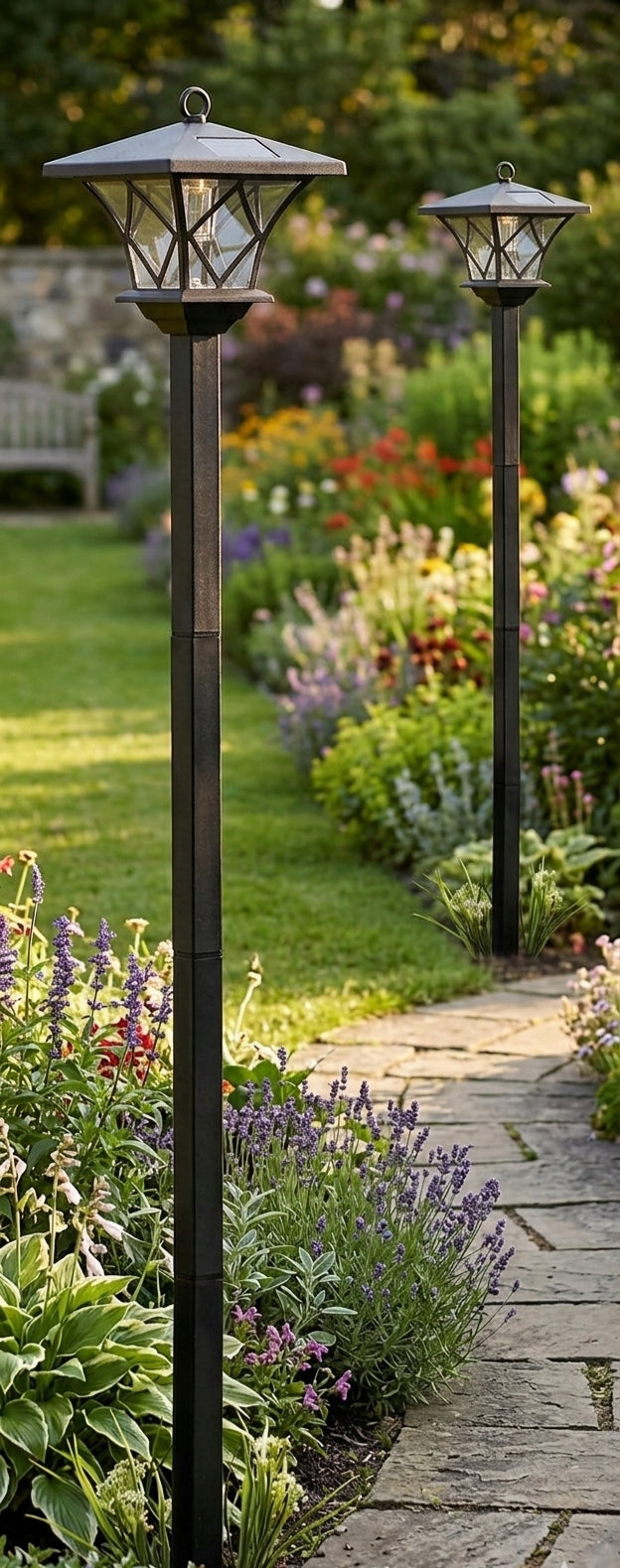 2x Solar Garden Lamp LED Lantern Lamp 150 cm Decorative Punched Post Total height 150 cm