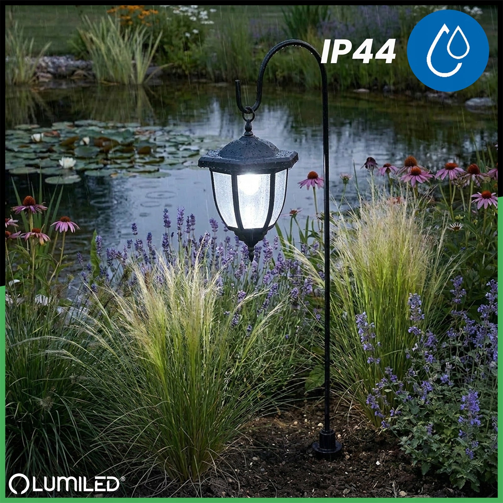 2x Solar Garden Lamp LED Lantern Outdoor Decorative Punched Post Total height 71 cm
