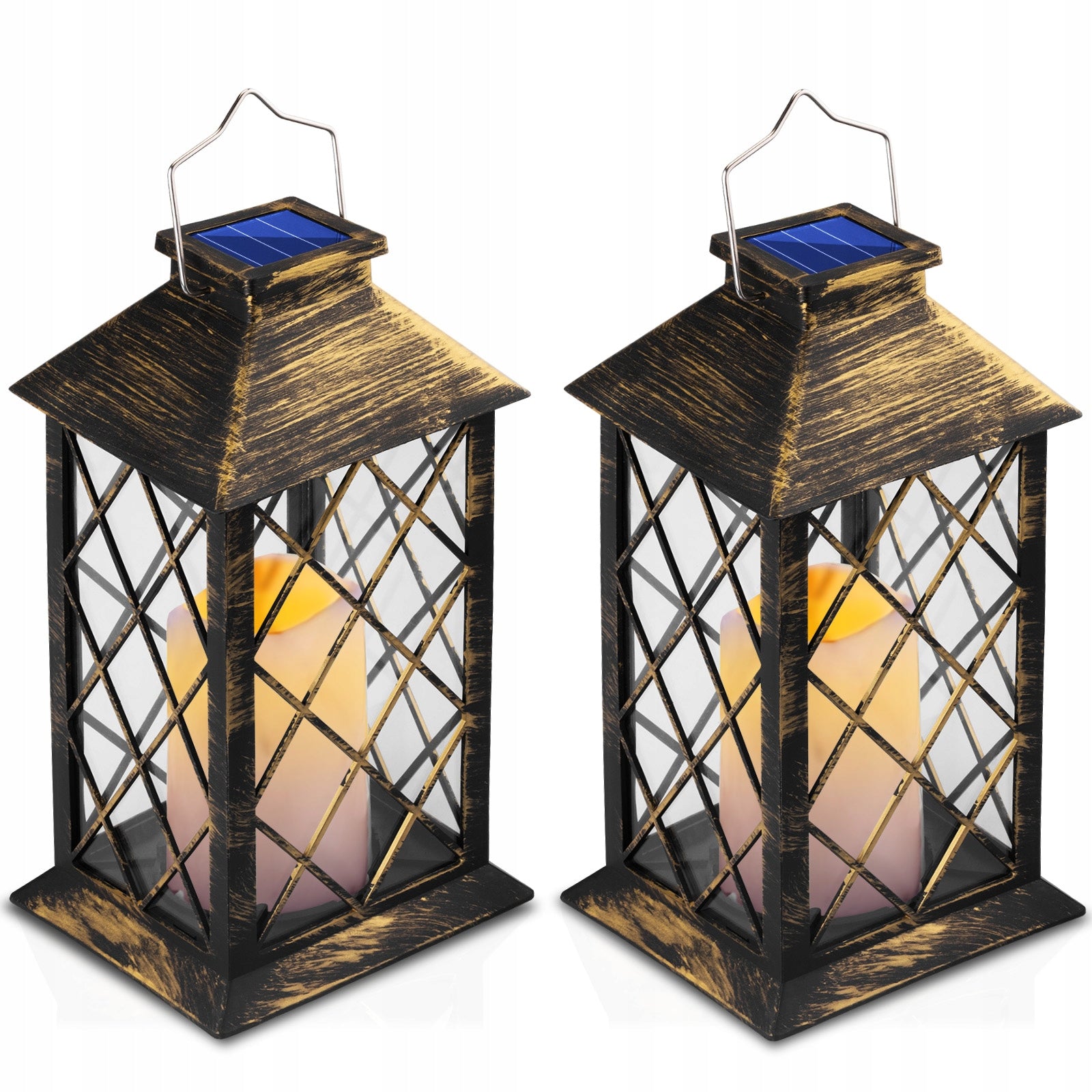 2x Solar Garden Light LED LANTERN 28cm PATINA SOLAR CANDLE