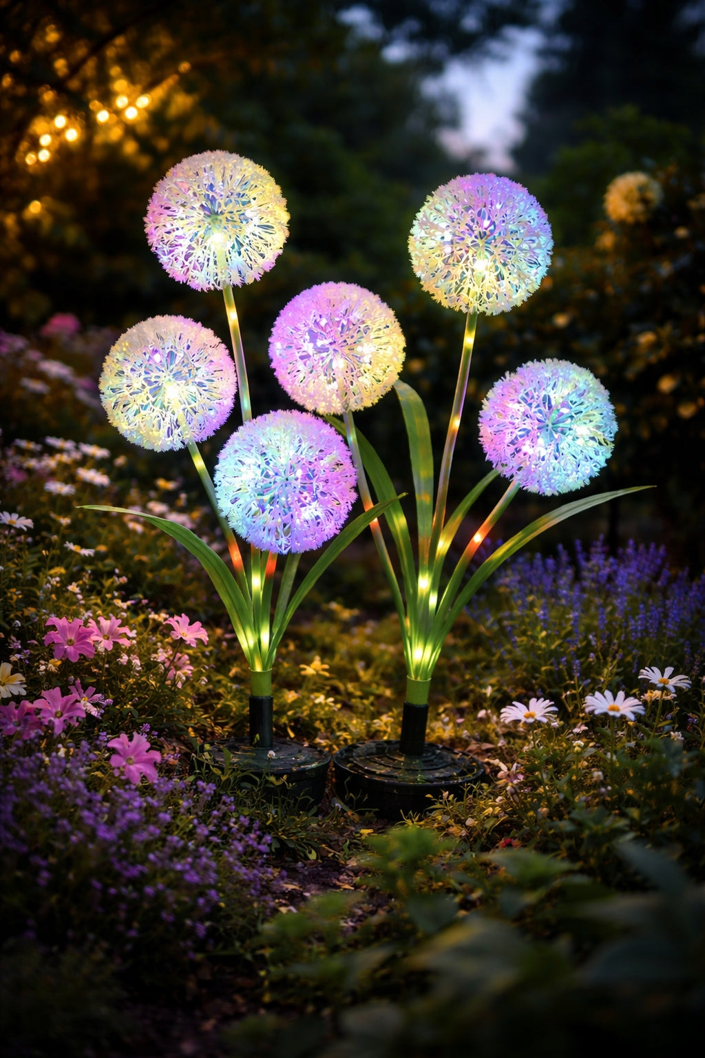 2x Solar Lamp Punched LED Dandelion RGB Garden Decoration Packaging status original