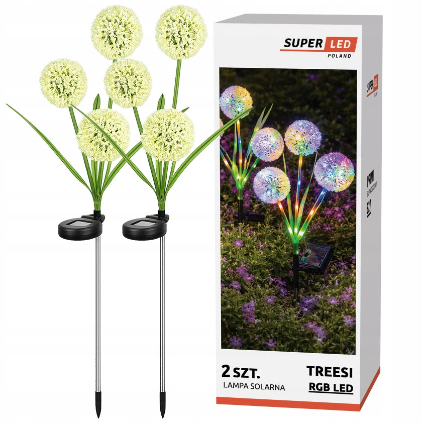2x Solar Lamp Punched LED Dandelion RGB Garden Decoration