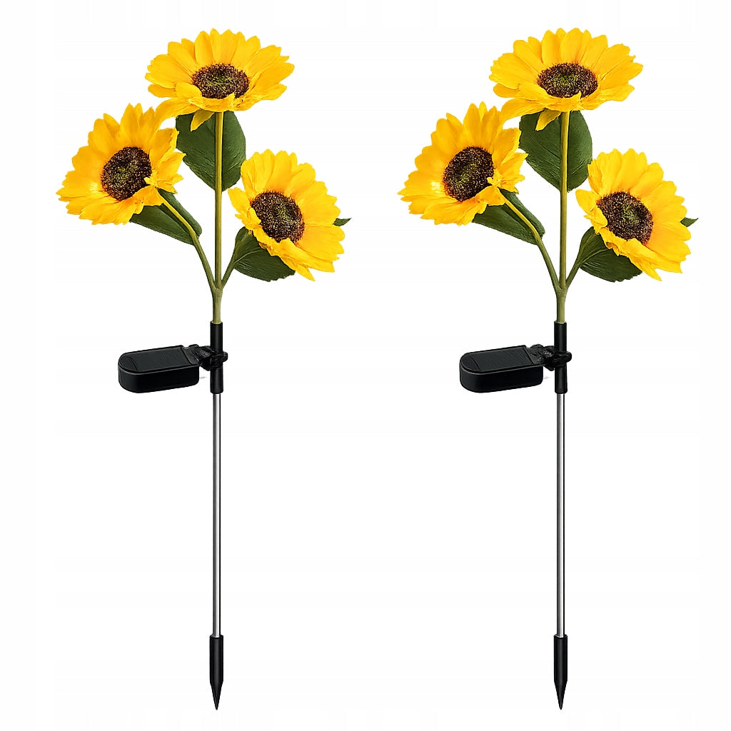 2x Solar Lamp Punched LED Sunflower 3-Head Decorative Flower 3000K Total height 70 cm