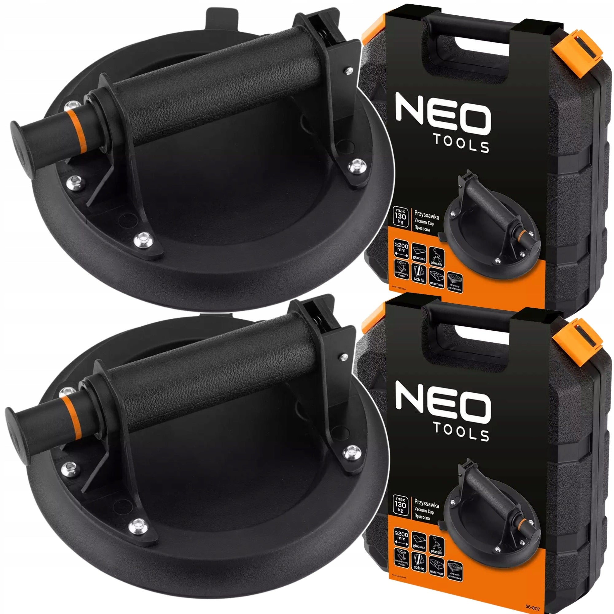 2x VACUUM SUCTION CUP FOR WINDOW TILES WITH PUMP HANDLE SUITCASE NEO TOOLS