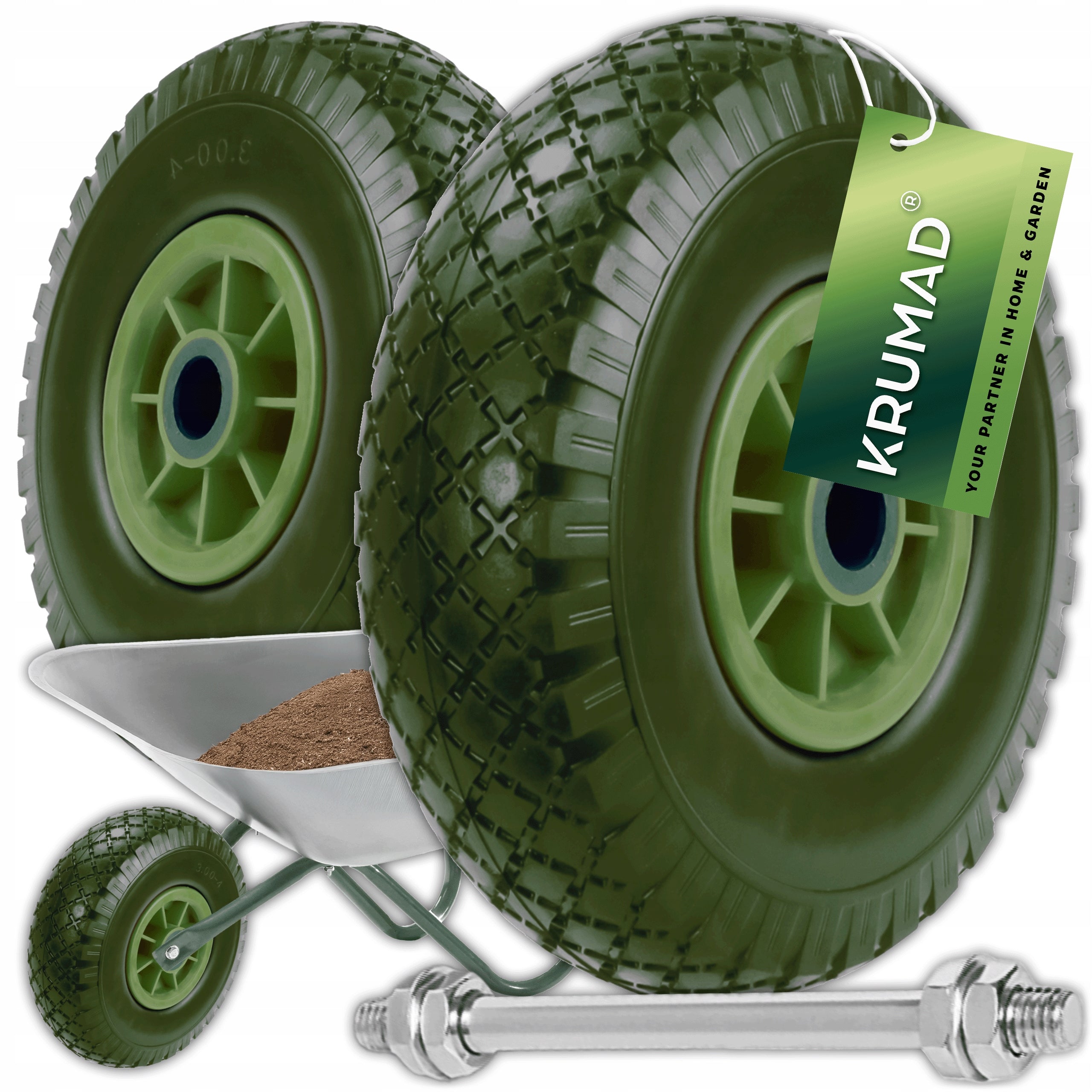 2x WHEELBARROW WHEEL FULL WHEELBARROW GARDEN TROLLEY TUBELESS 3.00-4 STRONG AXLE
