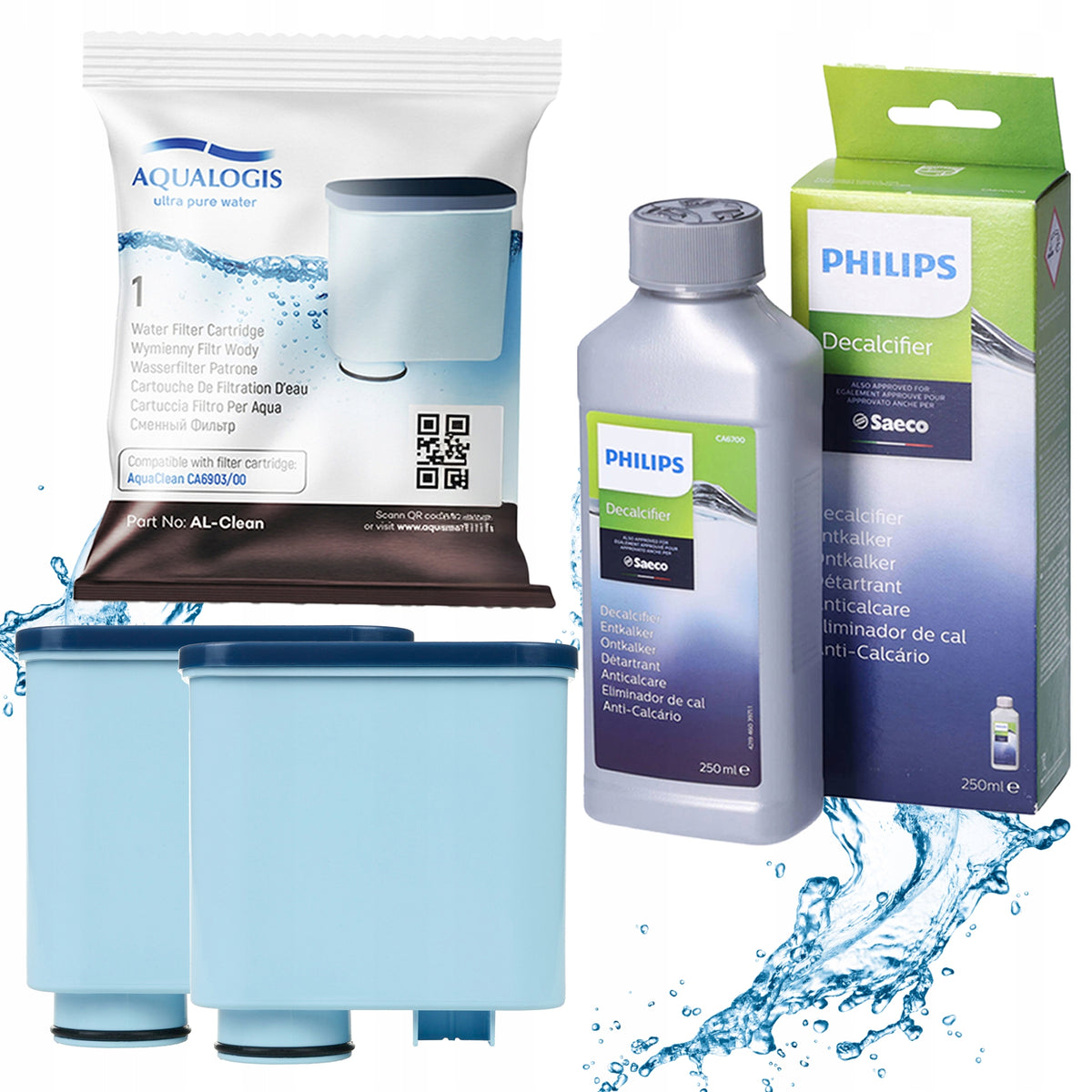 2x Water Filter for Saeco AL-Clean Machine + Descaler 250ml