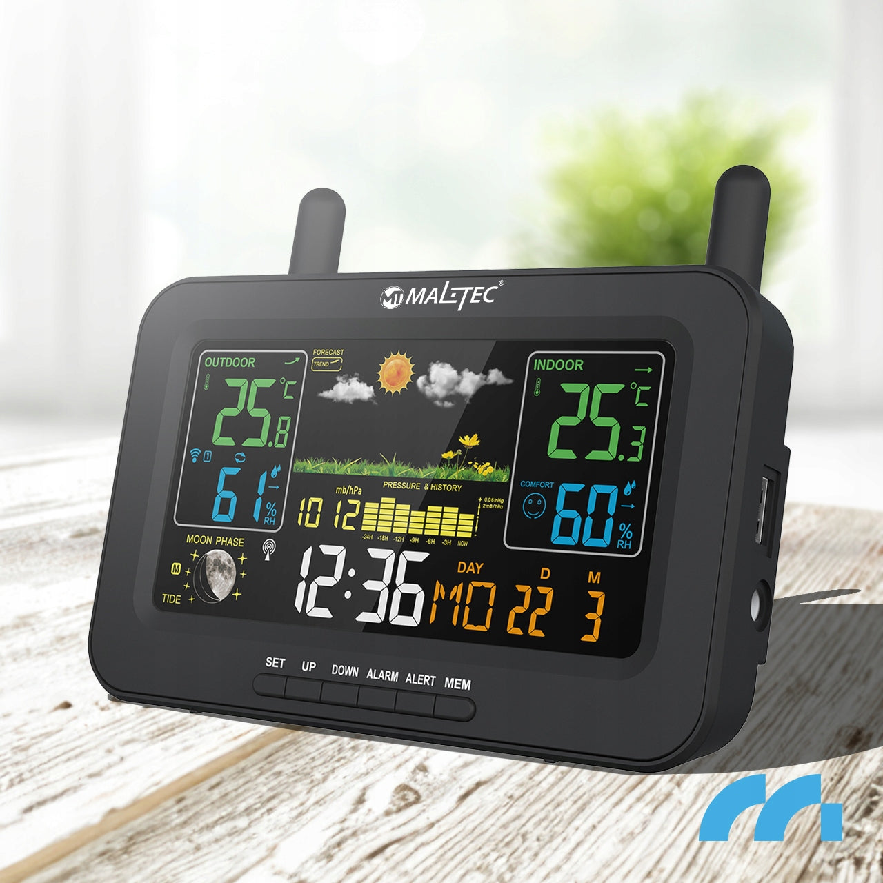 2x Weather Station Wireless Thermometer Barometer Outdoor Pogo Sensor Brand Maltec