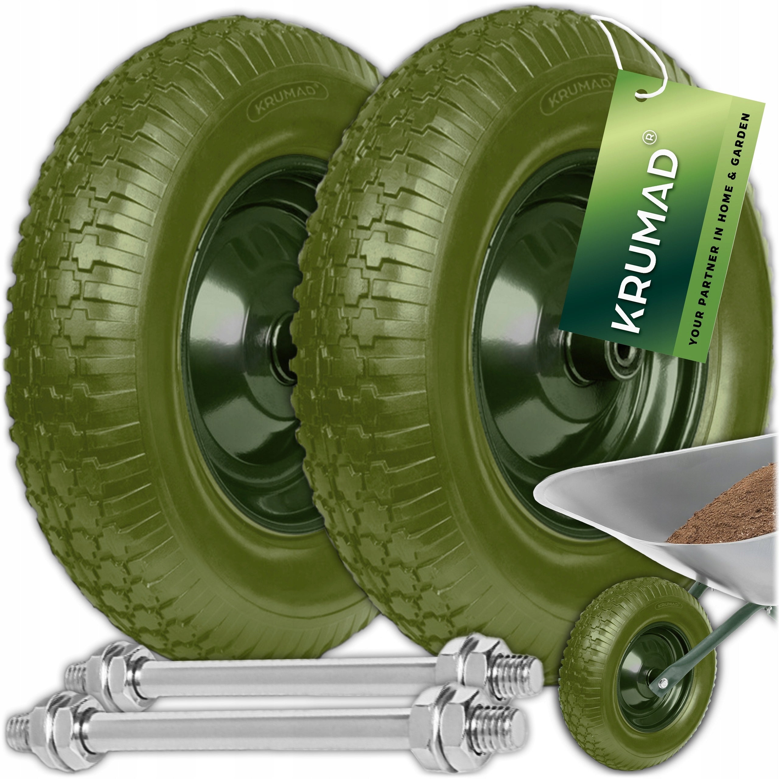 2x Wheelbarrow Full Tubeless Foam Wheel Trolley 8PR 4.80/4.00-8 AXLE