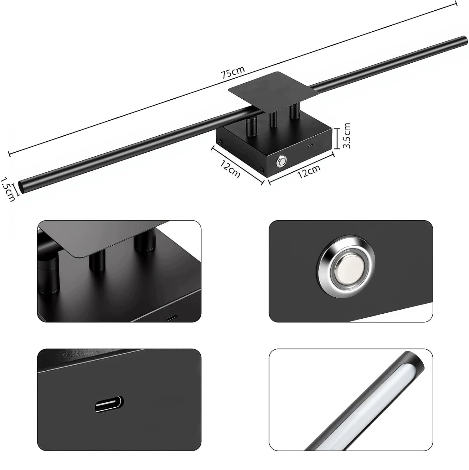 2x Wireless LED Wall Lamp 70 cm Remote Control 3 Colors 10000 mAh Black Manufacturer code lampa