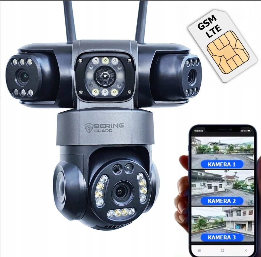 3 CAMERAS GSM SIM ZOOM CARD 8MP THREE LENSES BERING GUARD PANORAMIC