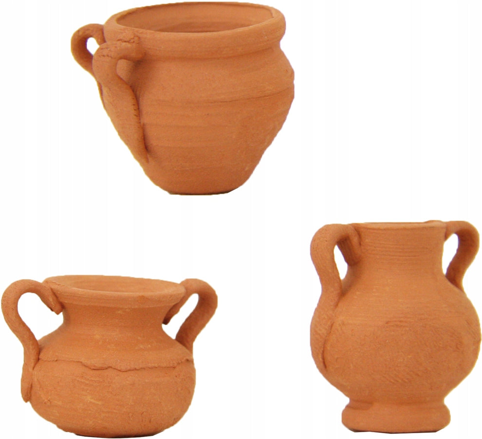 3 Clay jugs - up to 2.6 cm high, for figures 9-11 cm