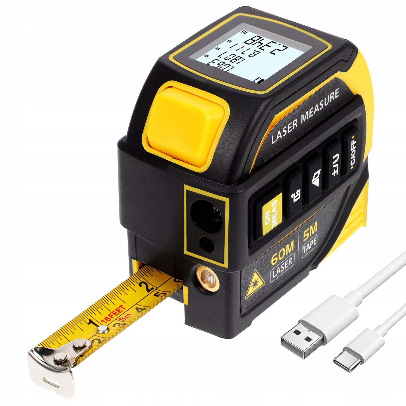 3-IN-1 LASER TAPE MEASURE LASER TAPE BACKLIT DISPLAY DURABLE ABS CASE Packaging status original