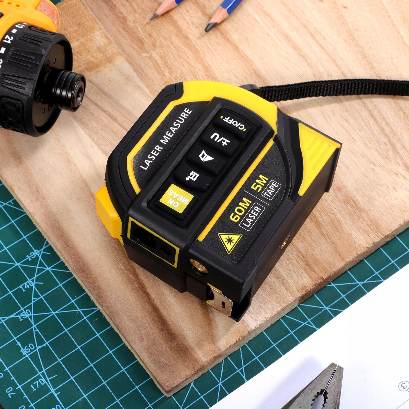 3-IN-1 LASER TAPE MEASURE LASER TAPE BACKLIT DISPLAY DURABLE ABS CASE