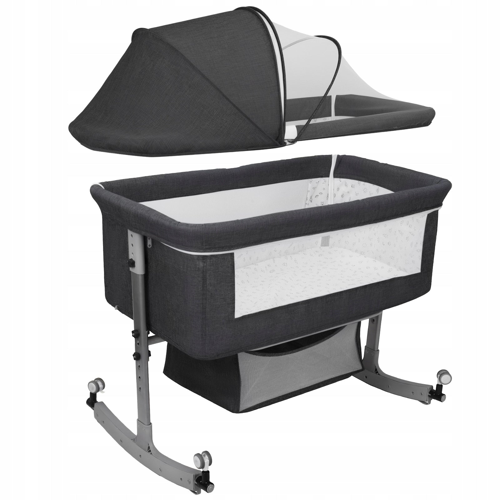 3 In 1 Baby Bedside Crib with Removable Mosquito Net,Baby Cradle with Wheel Packaging status original