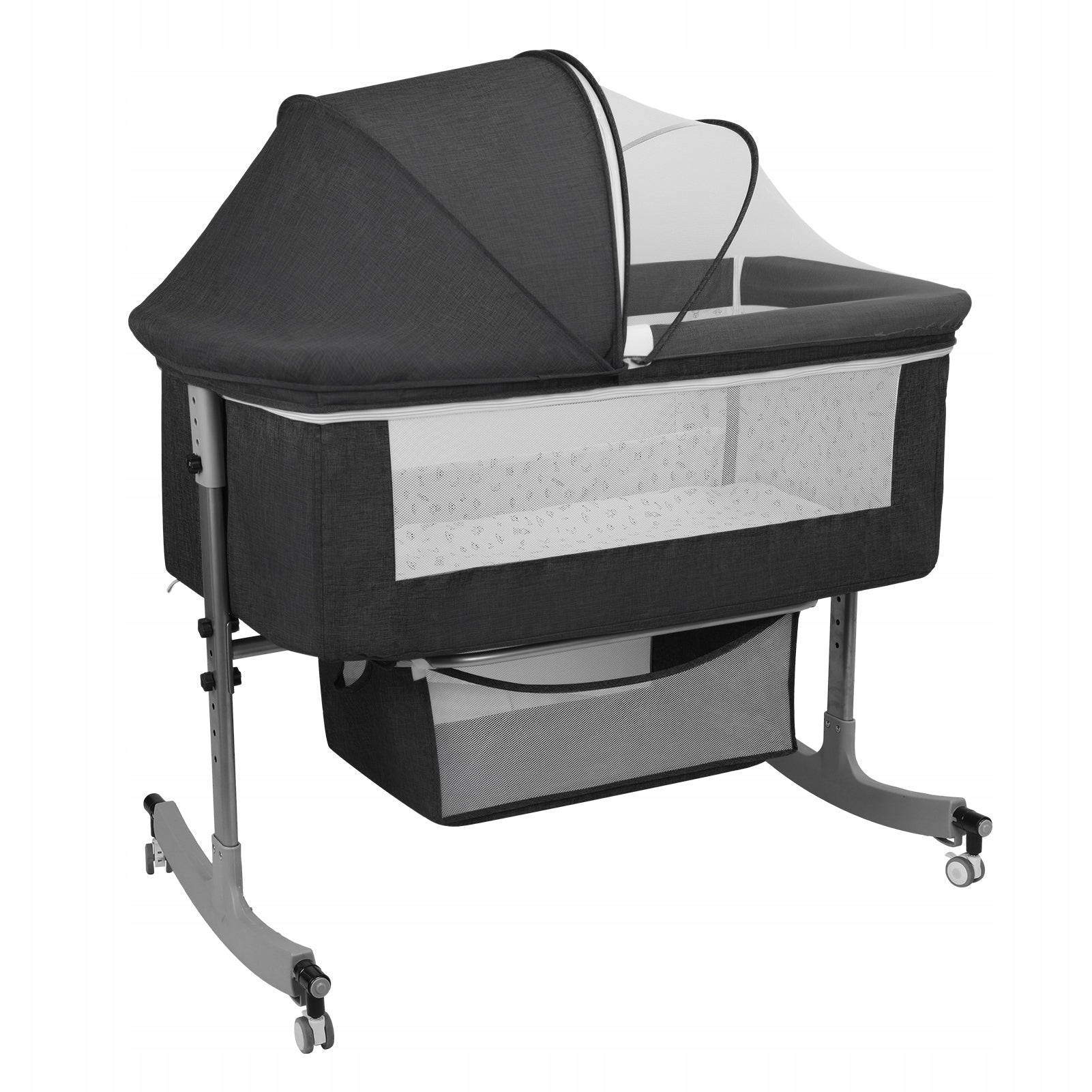 3 In 1 Baby Bedside Crib with Removable Mosquito Net,Baby Cradle with Wheel