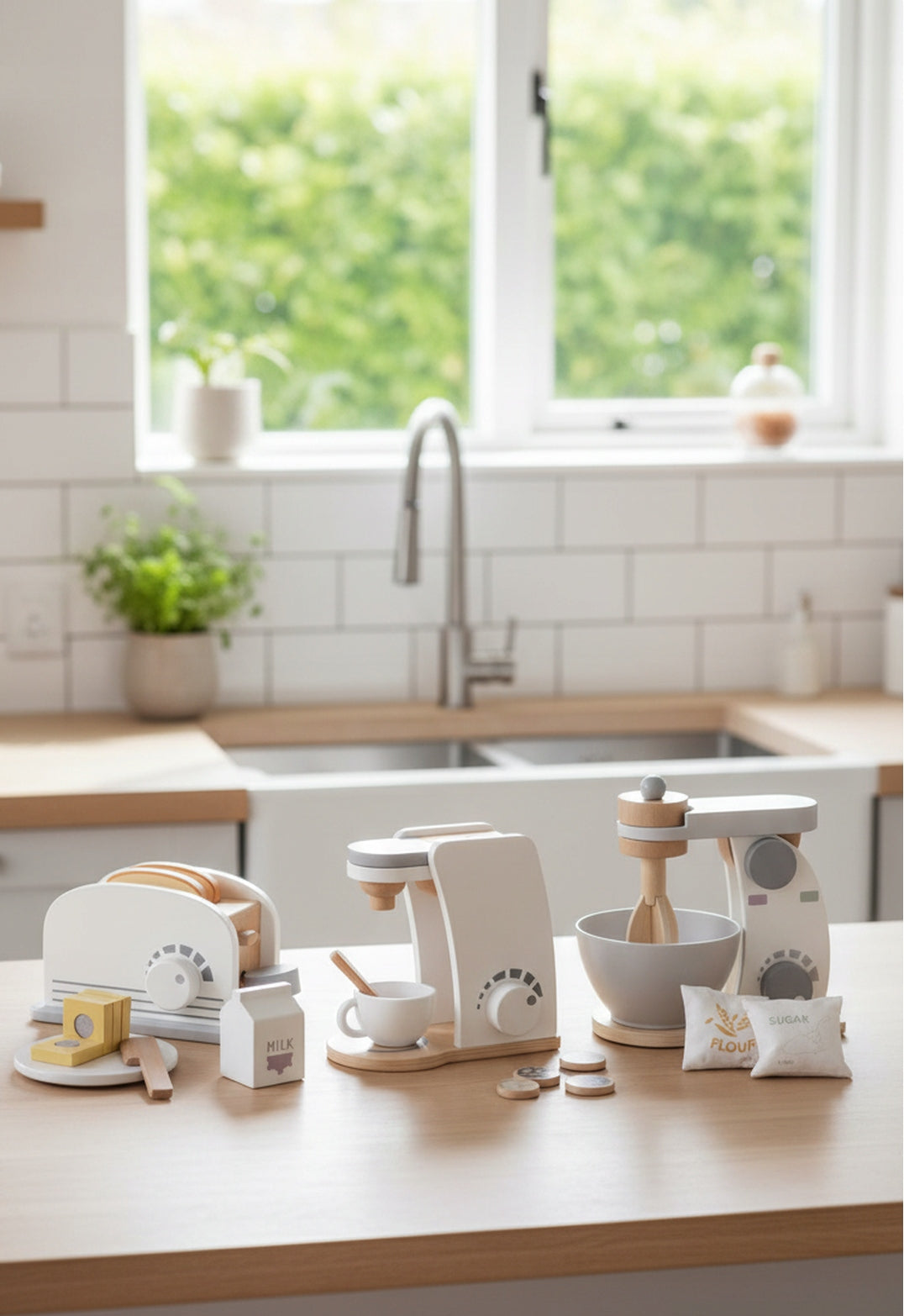 3 Kitchen Appliances Toys - Grey Set Mixer Toaster Coffee Maker Brand Leomark