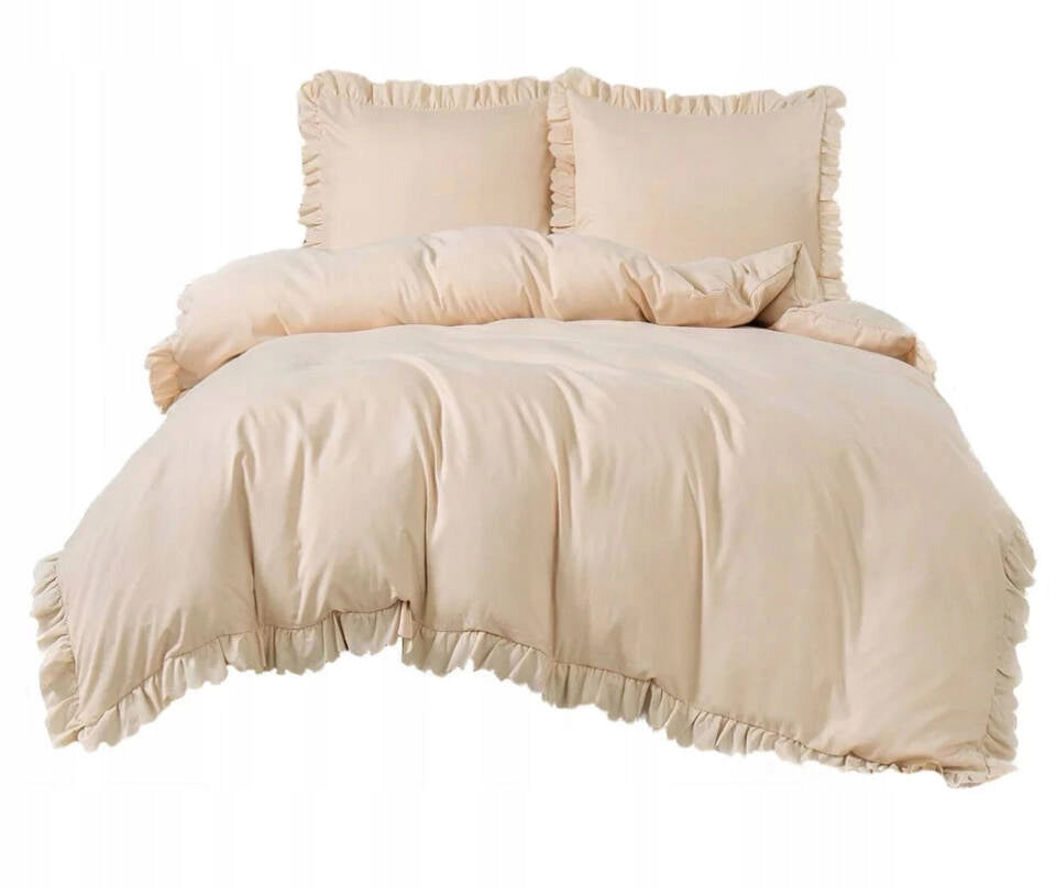 3 PIECE MICROFIBER BEDDING SET FRILLS GLAMOUR 200X220 CM BEIGE
