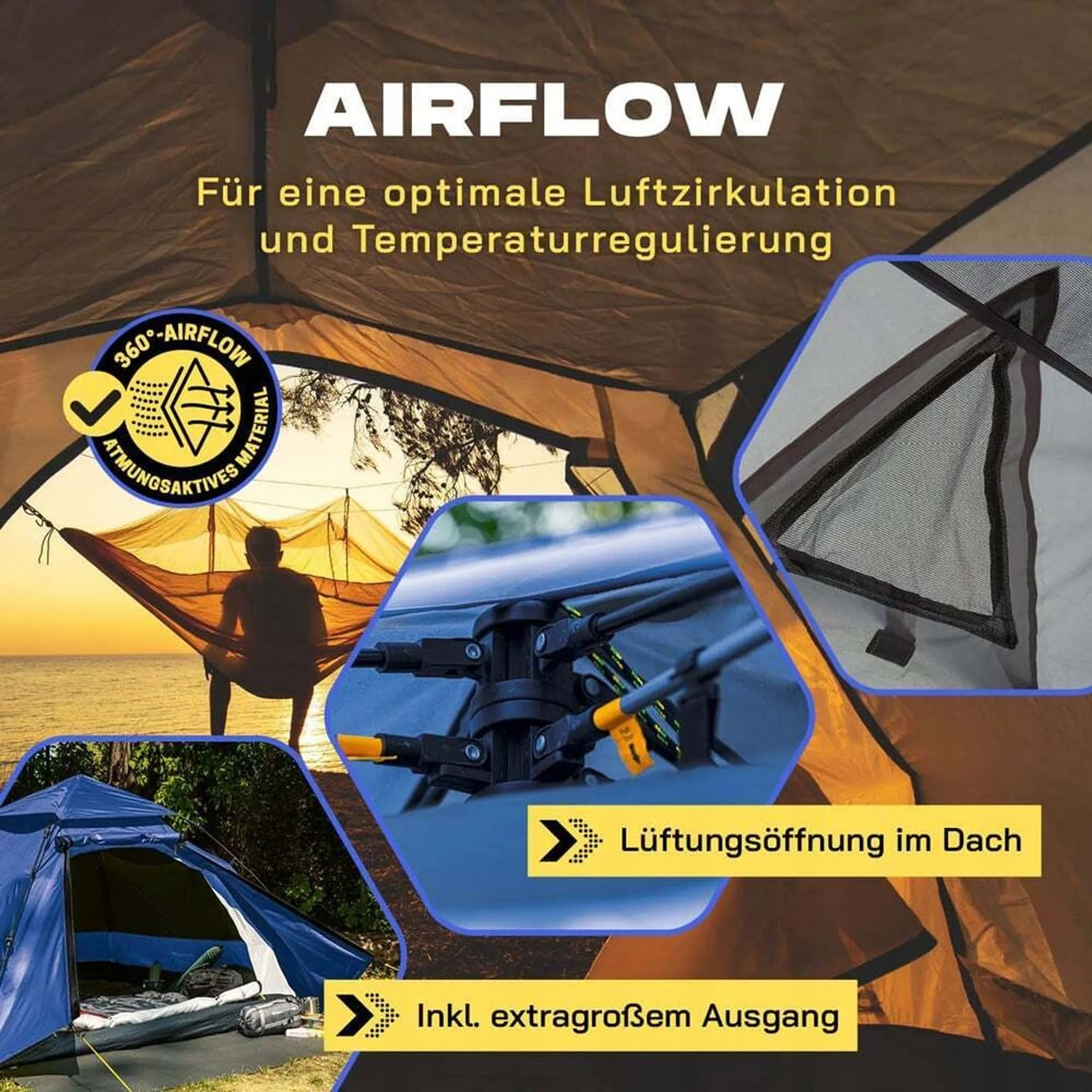 3 Person Camping Tent Pop Up Blue FOLDING IN 10 SECONDS Packaging status original