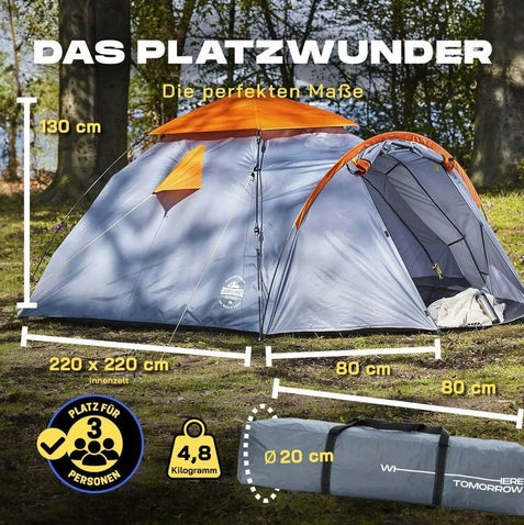 3 Person Tent Pop Up FOLDING IN 10 SEC. grey 220 x 220 x 130 Color gray